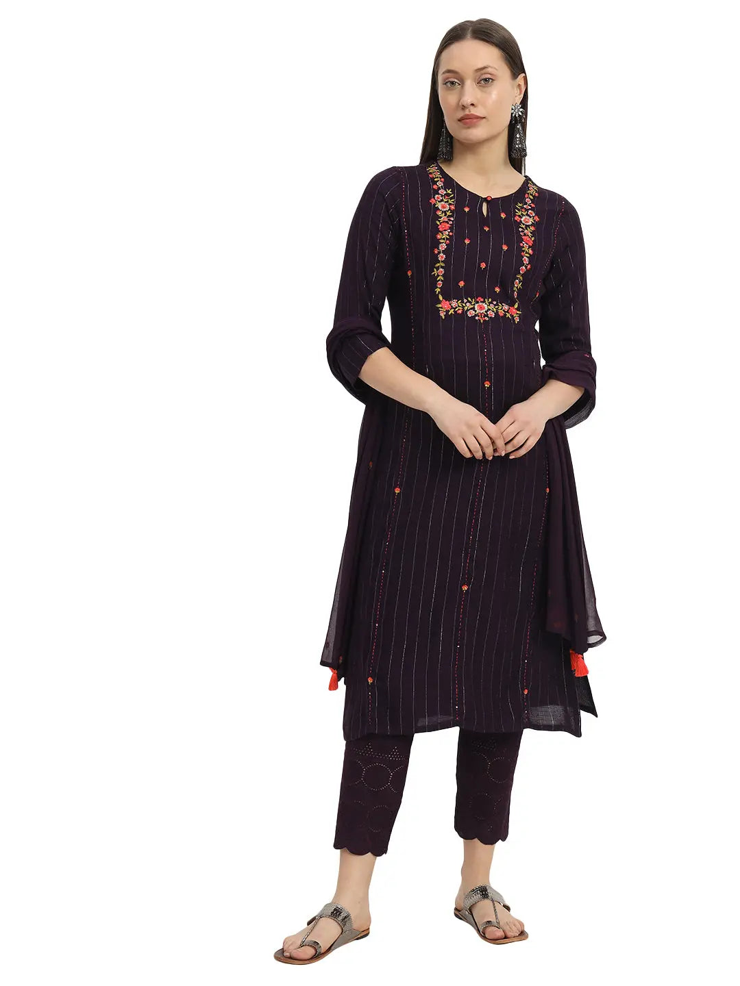 Viscose rayon yarn dyed embroidered kurta pant and dupatta set for maternity and feeding purpose  mumzhug 