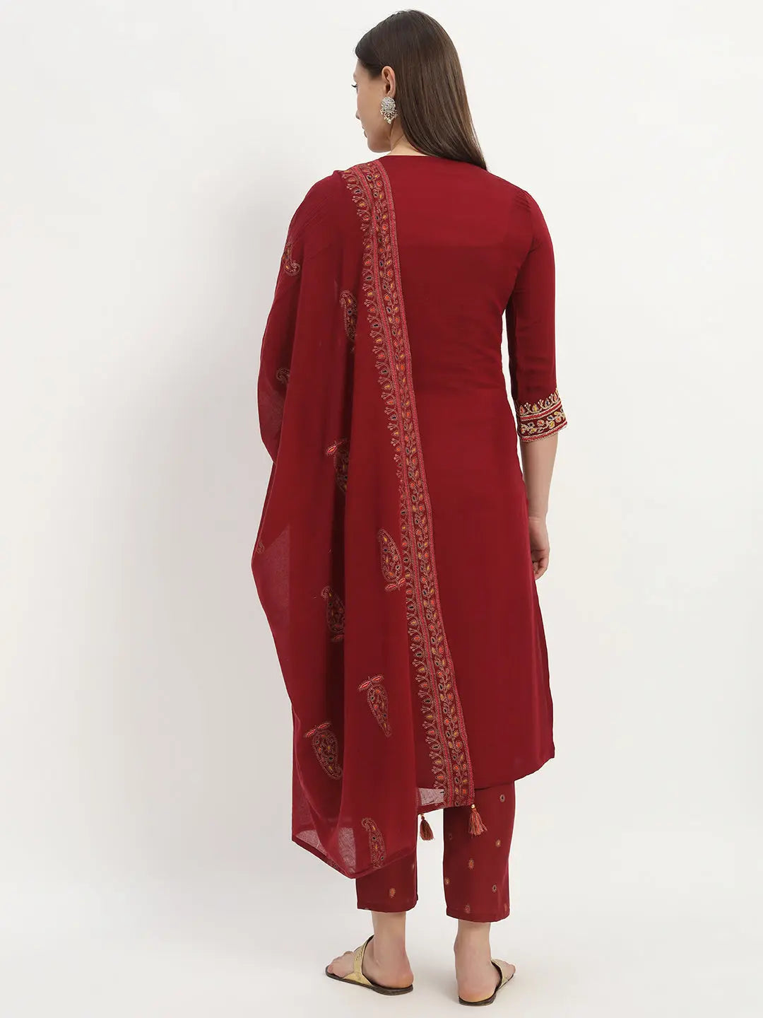 Soft modal silk embroidered kurta pant and dupatta set for maternity and feeding purpose mumzhug