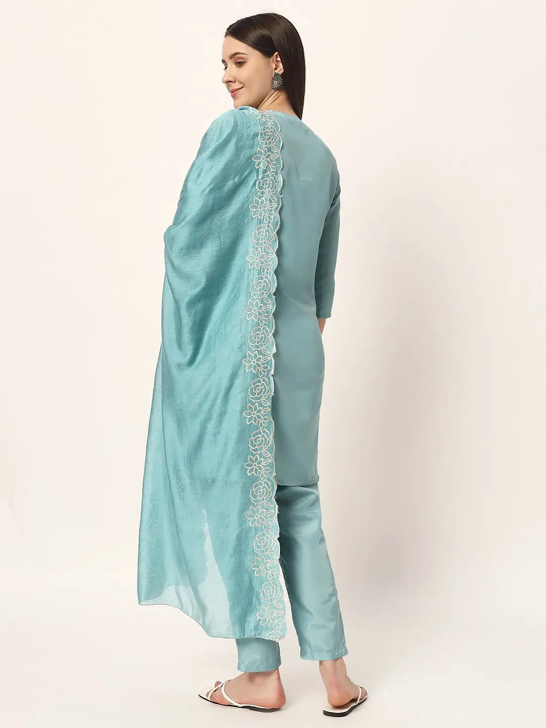 ROMAN SILK EMBROIDED KURTA PANT AND DUPATTA SET WITH ATTACHED LINING FOR FEEDING AND MATERNITY PURPOSE mumzhug