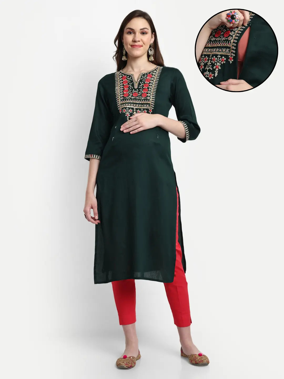 Women Embroidered Pure Silk Straight Kurta mumzhug