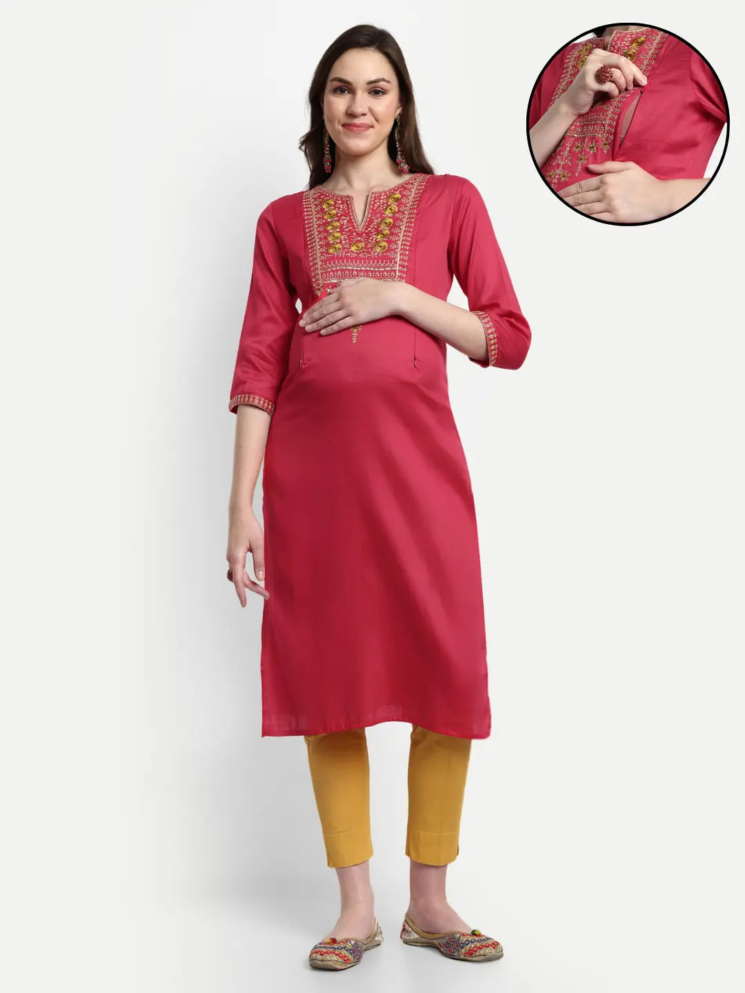 Women Embroidered Pure Silk Straight Kurta mumzhug