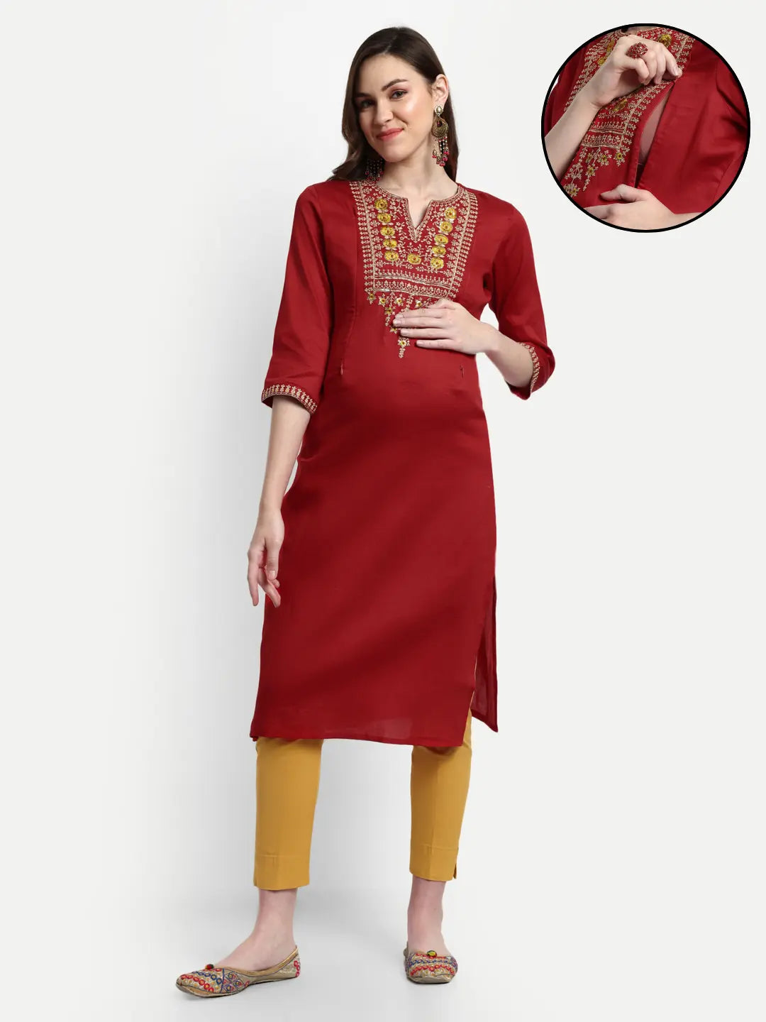 Women Embroidered Pure Silk Straight Kurta mumzhug