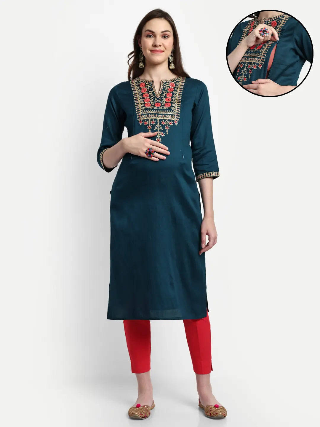 Women Embroidered Pure Silk Straight Kurta mumzhug