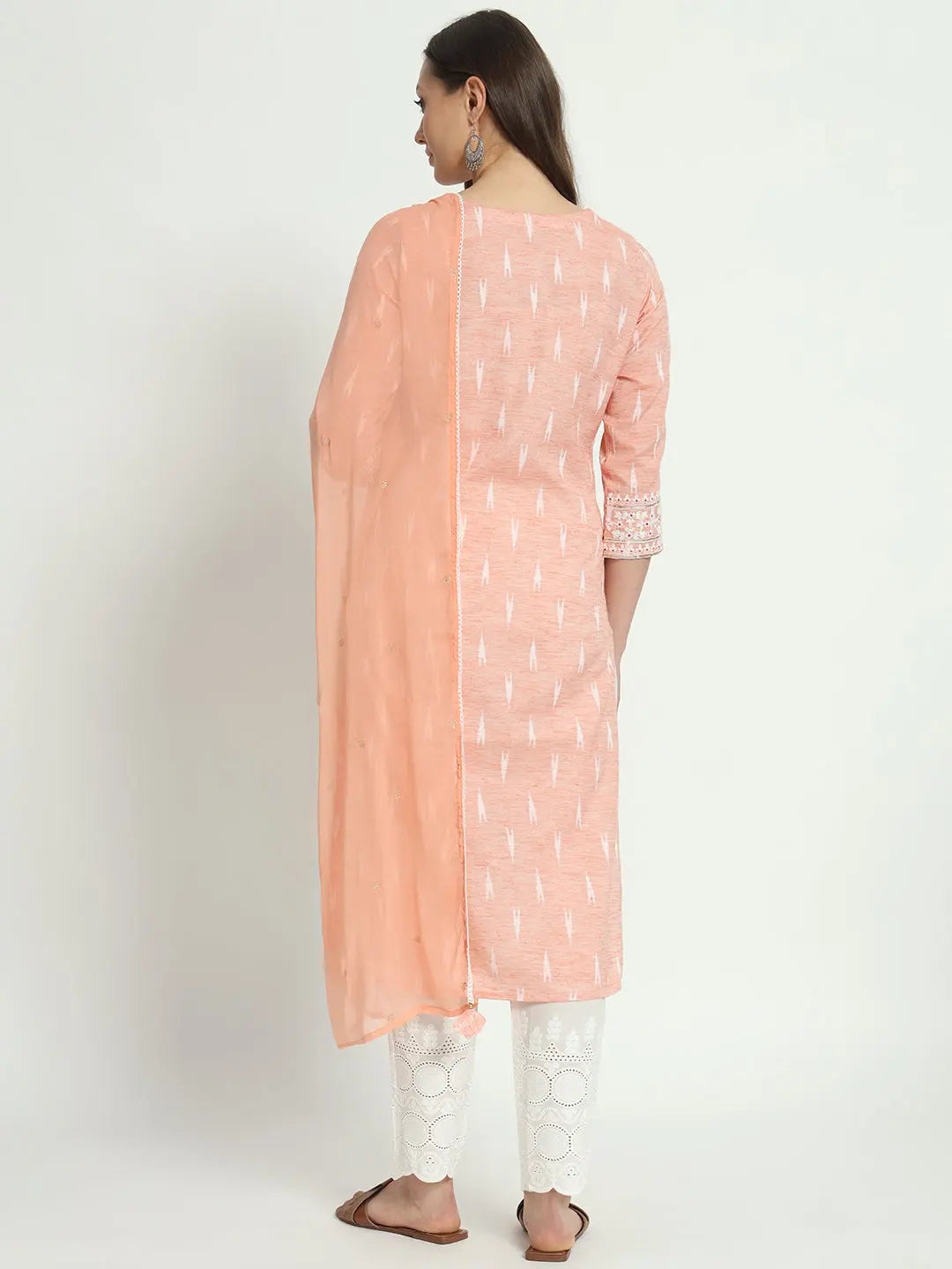 COTTON IKKAT DORI EMBROIDED KURTA WITH SCHIFFLI PANT AND CHIFFON DUPATTA FOR MATERNITY AND FEEDING PURPOSE mumzhug