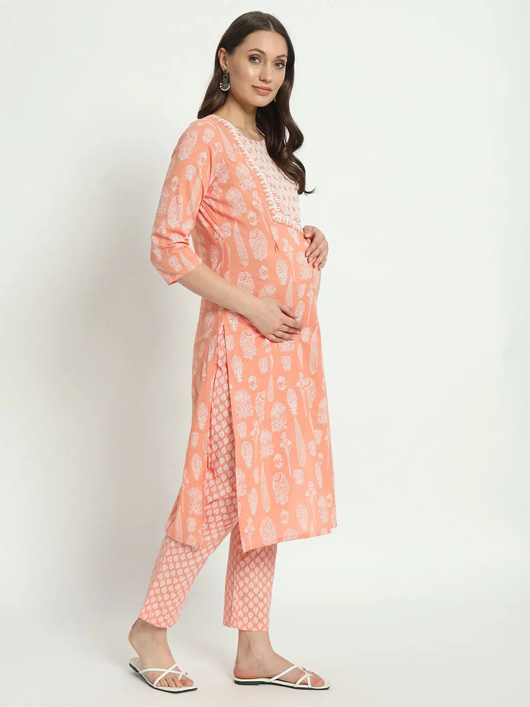 COTTON  DORI EMBROIDED KURTA WITH  PANT AND CHIFFON DUPATTA FOR MATERNITY AND FEEDING PURPOSE mumzhug