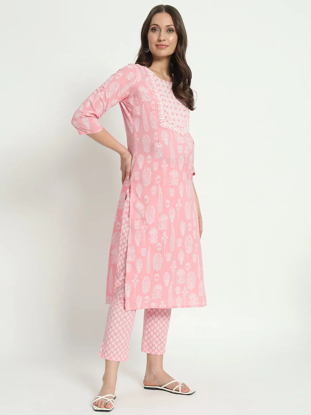 COTTON  DORI EMBROIDED KURTA WITH  PANT AND CHIFFON DUPATTA FOR MATERNITY AND FEEDING PURPOSE mumzhug