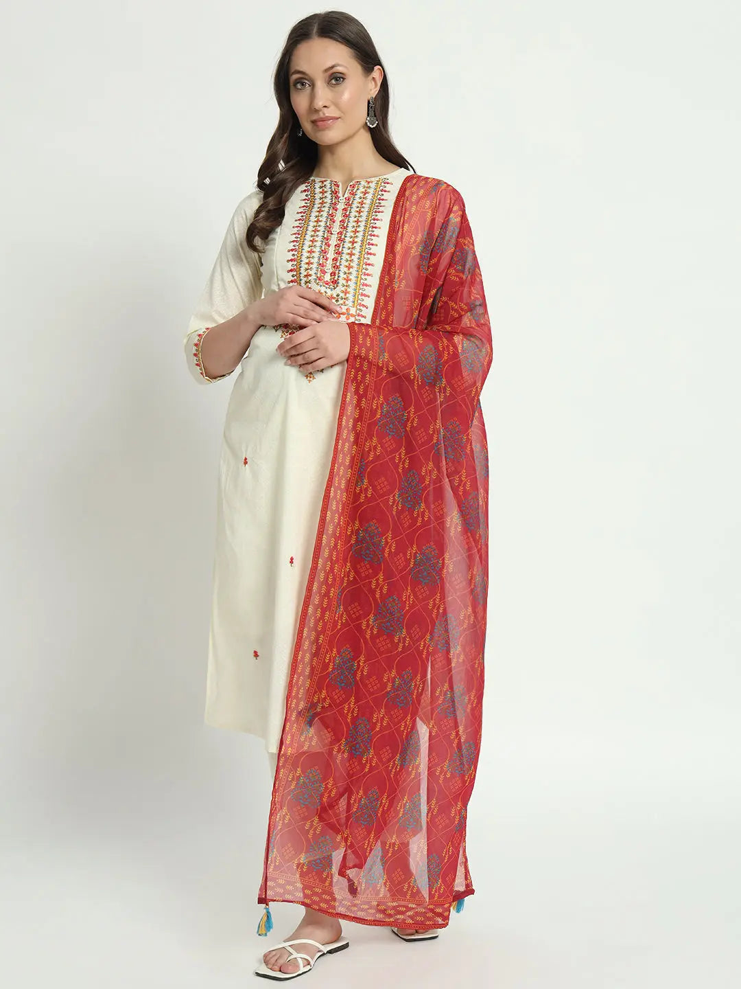 COTTON  EMBROIDED KURTA WITH LINING WITH  PANT AND CHIFFON DUPATTA FOR MATERNITY AND FEEDING PURPOSE mumzhug