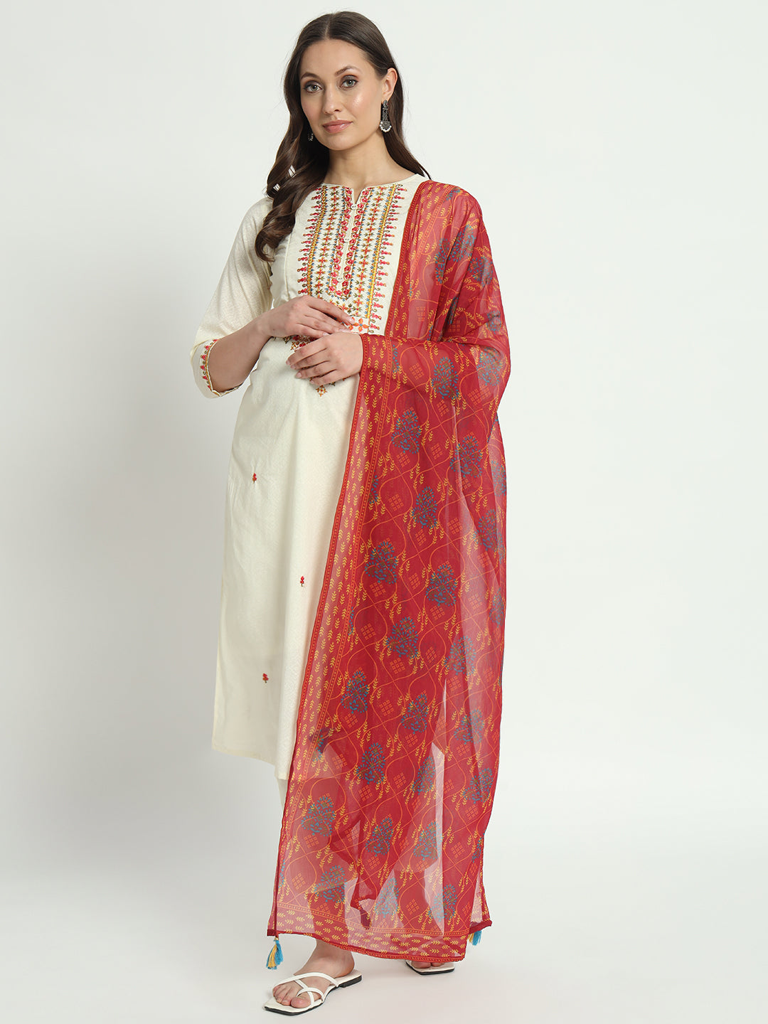 Pure Cotton Embroidered Kurta Pant and Dupatta Set for Feeding and Maternity Purpose