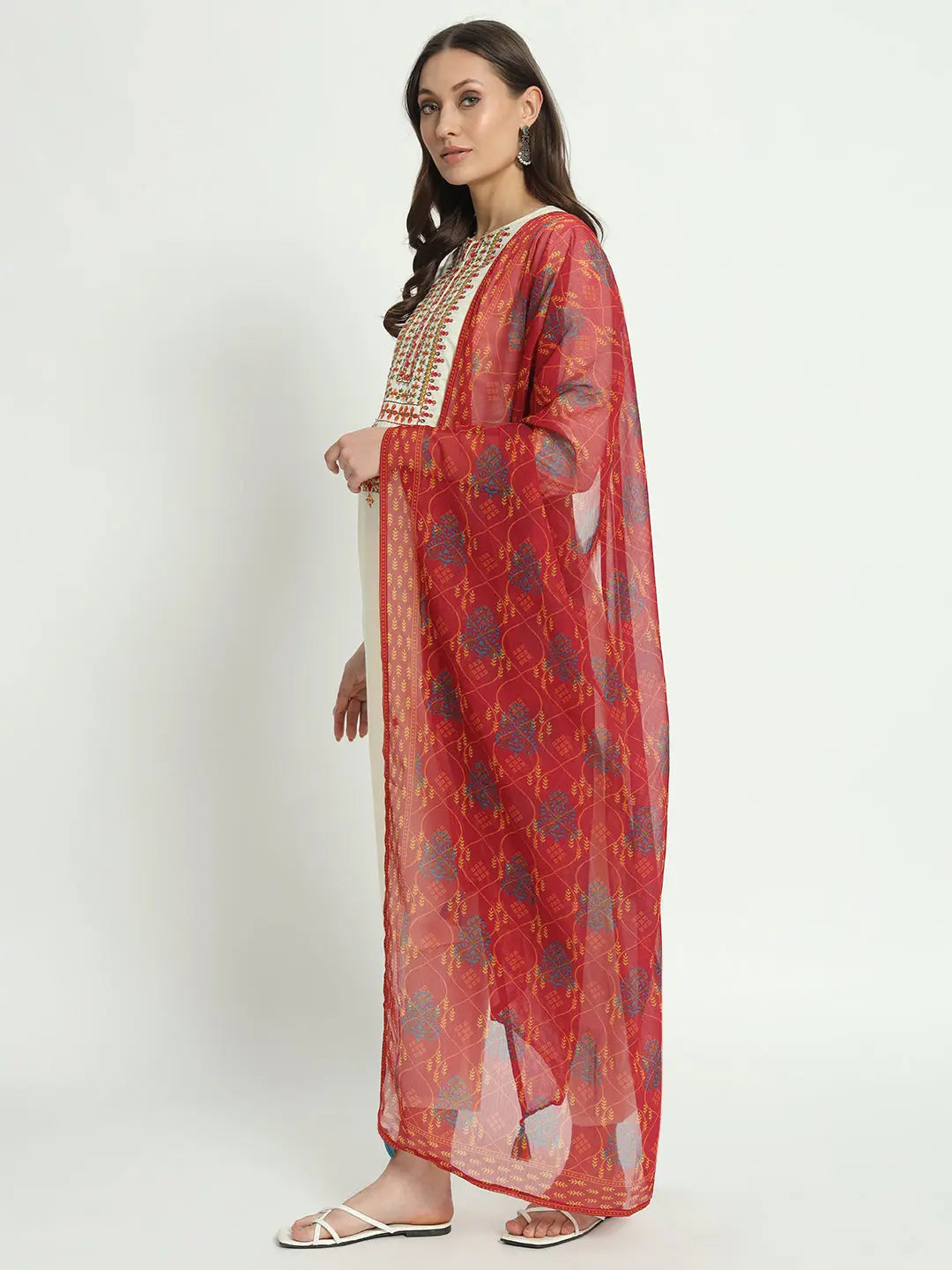 COTTON  EMBROIDED KURTA WITH LINING WITH  PANT AND CHIFFON DUPATTA FOR MATERNITY AND FEEDING PURPOSE mumzhug