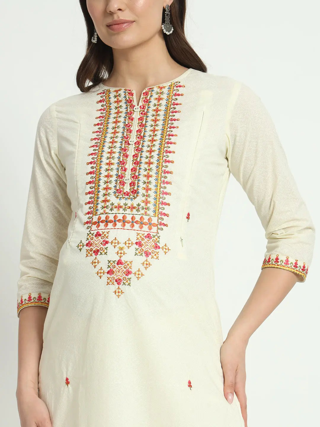 COTTON  EMBROIDED KURTA WITH LINING WITH  PANT AND CHIFFON DUPATTA FOR MATERNITY AND FEEDING PURPOSE mumzhug