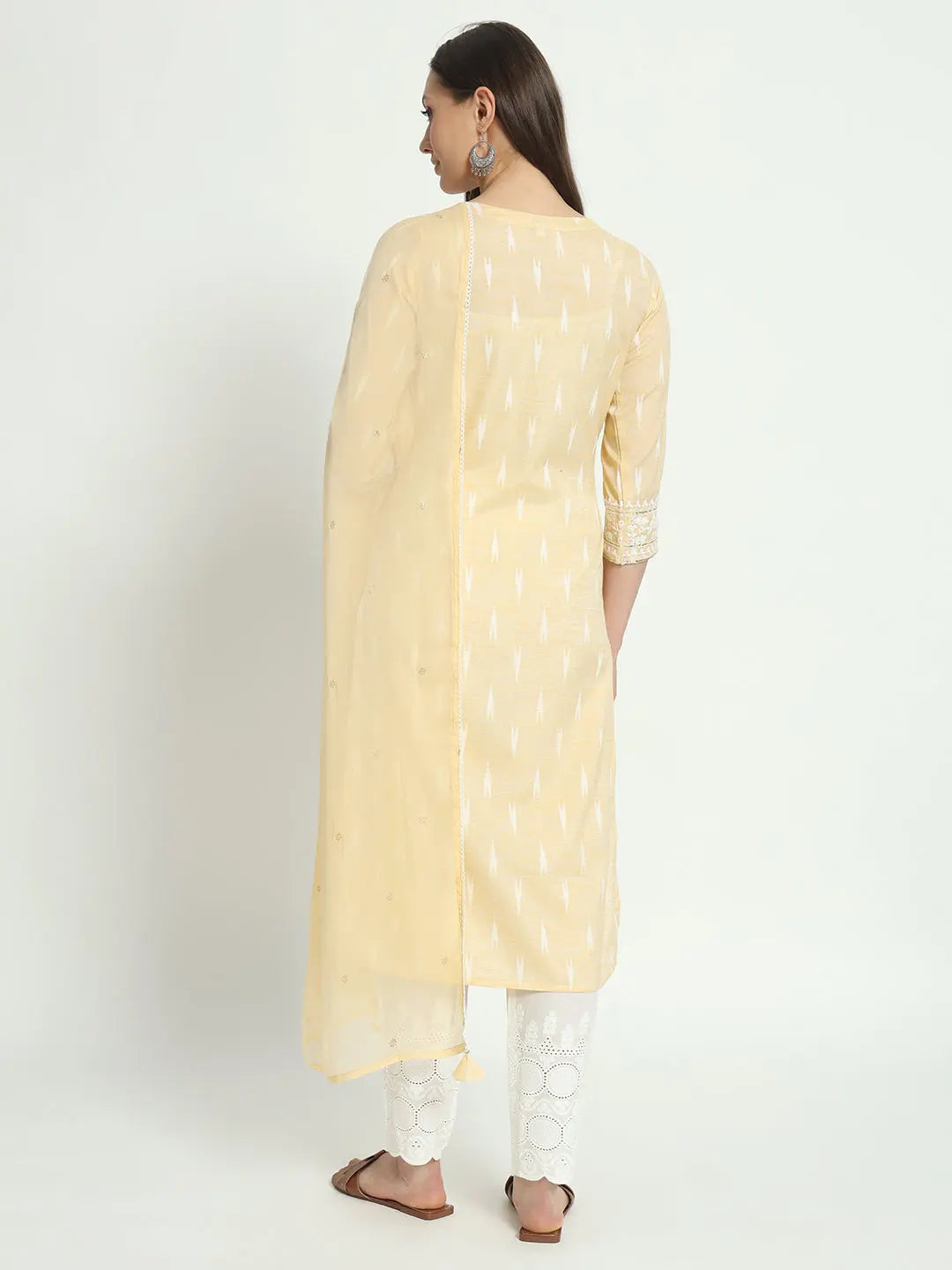 COTTON IKKAT DORI EMBROIDED KURTA WITH SCHIFFLI PANT AND CHIFFON DUPATTA FOR MATERNITY AND FEEDING PURPOSE mumzhug