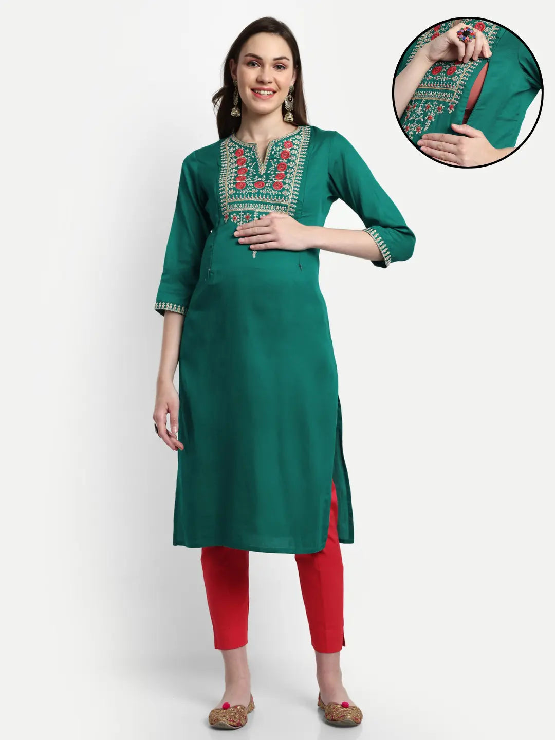 Women Embroidered Pure Silk Straight Kurta mumzhug