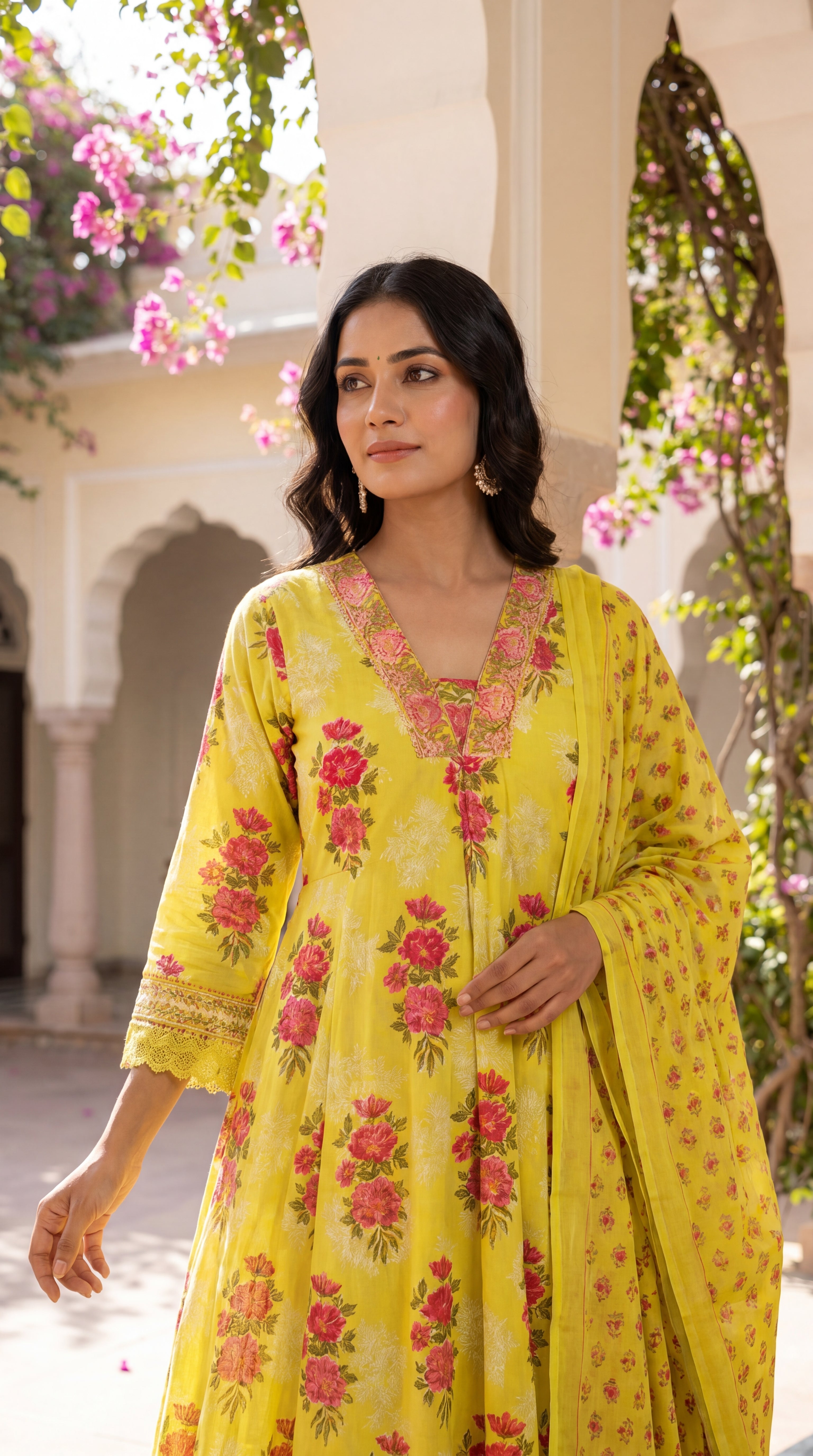 Mumzhug yellow pure cotton feeding and maternity kurta pant and dupatta set