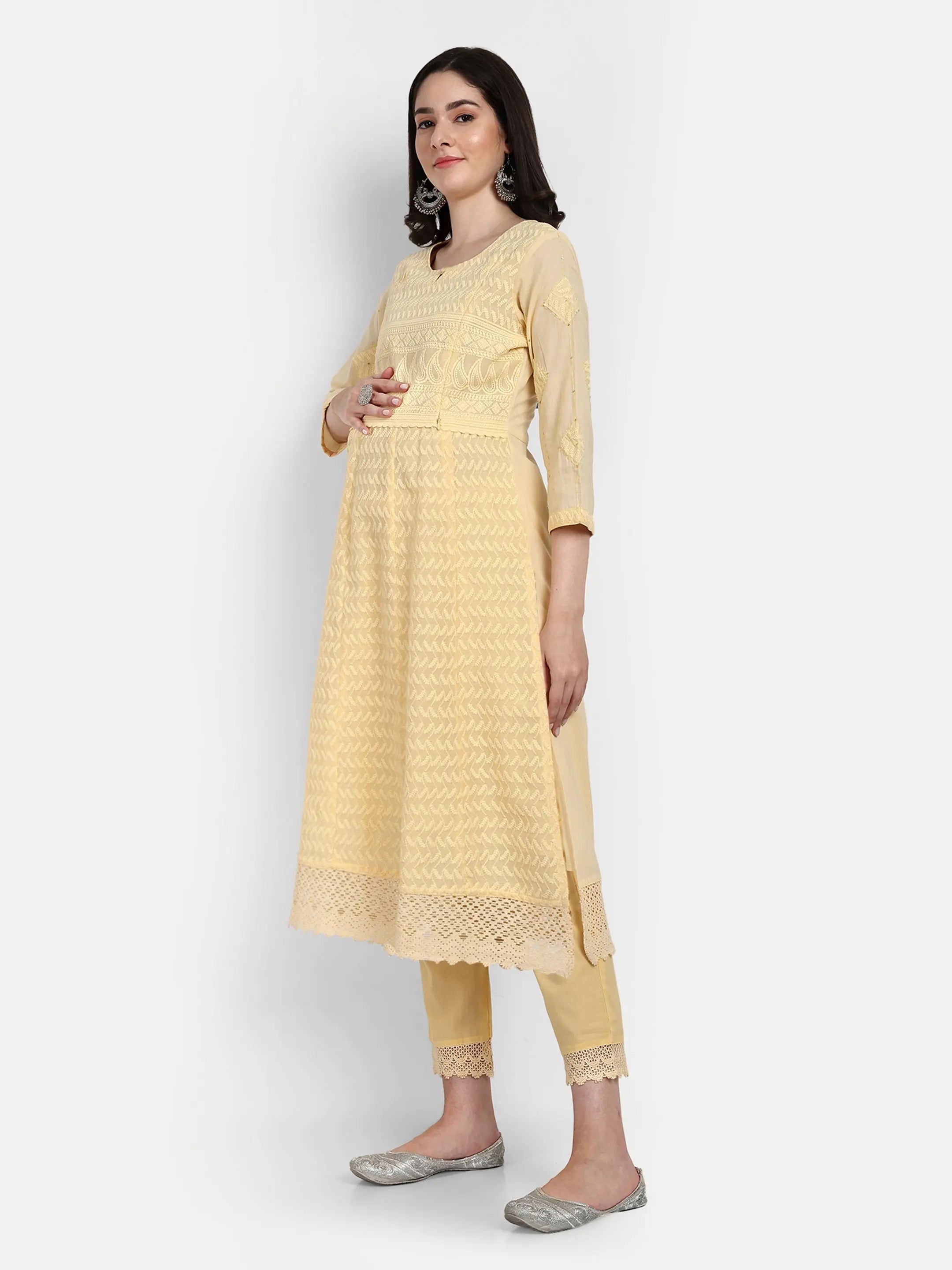 CHIKANKARI FEEDING AND MATERNITY KURTA SET mumzhug