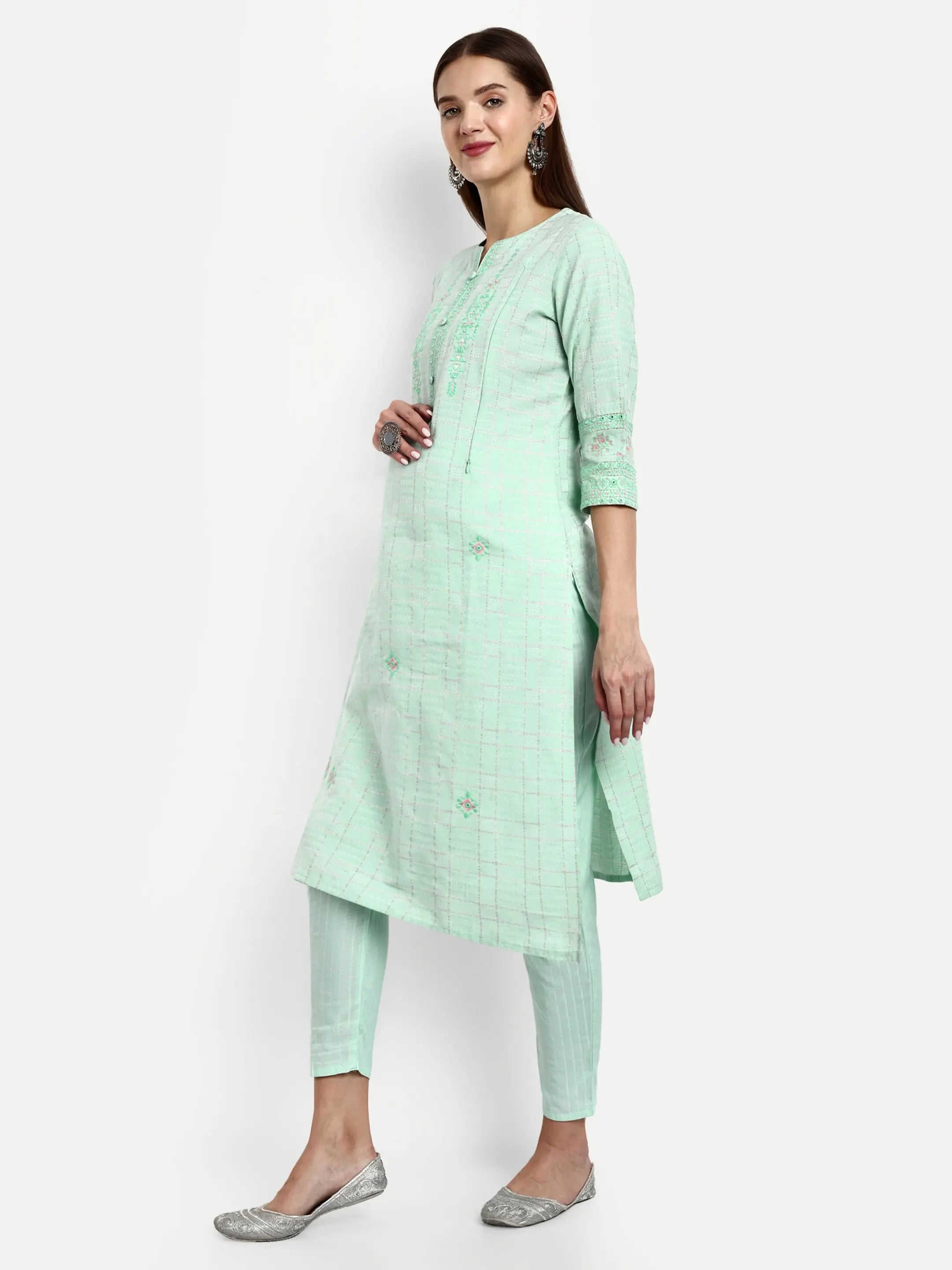 Cotton Lurex Embroided Kurta With Trouser And Dupatta For Feeding And Maternity mumzhug