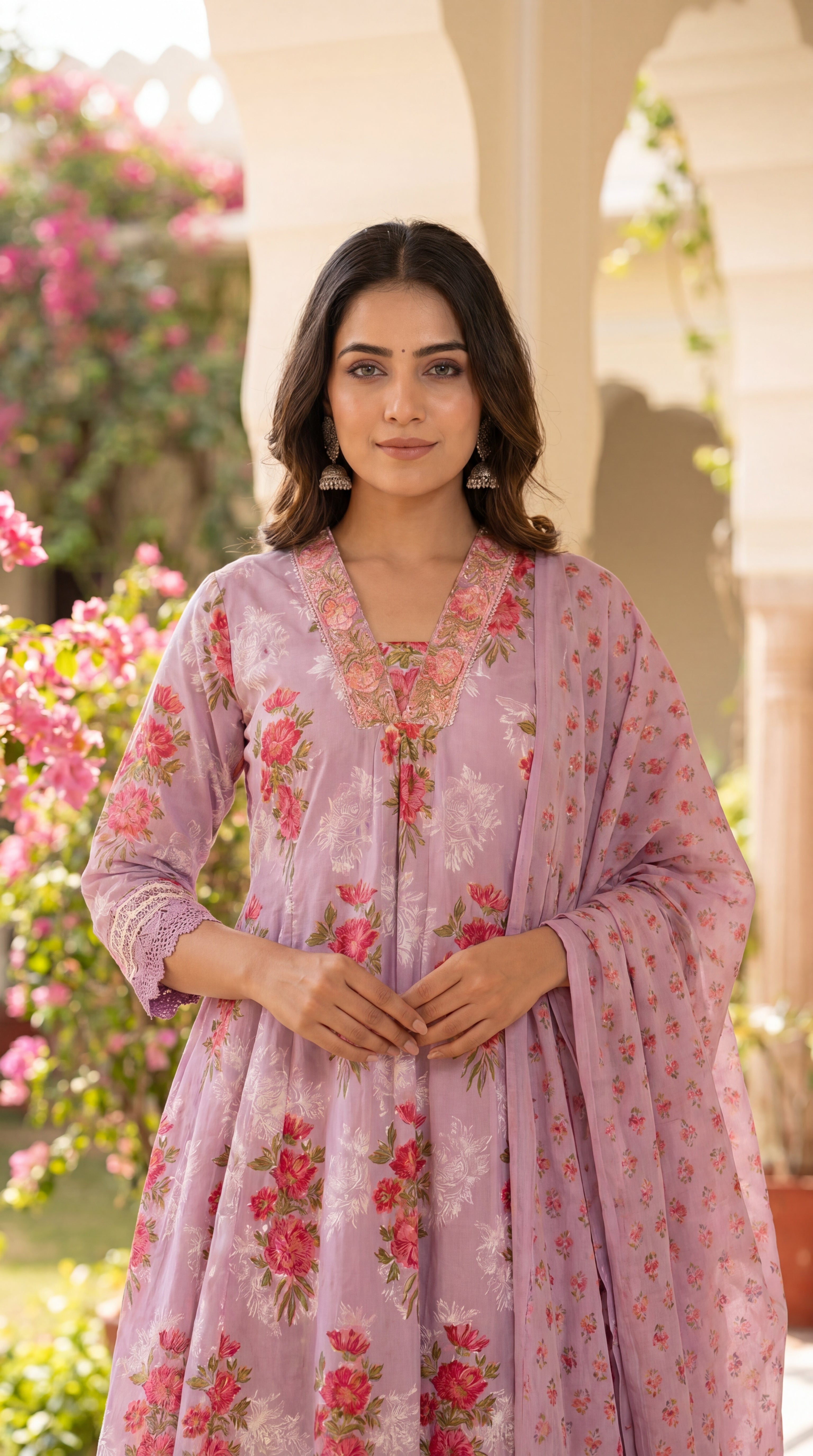 Mumzhug lavendar pure cotton feeding and maternity kurta pant and dupatta set