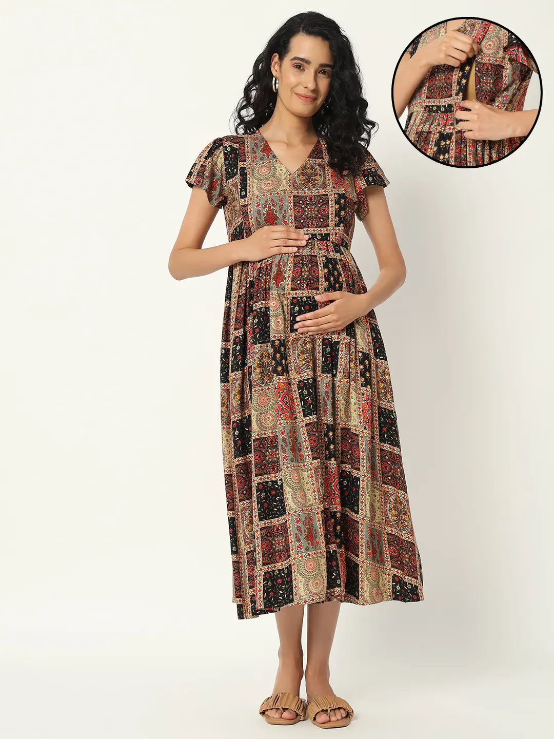 MUMZHUG VISCOSE RAYON PRINTED GOWN with BOTH SIDED FEEDING ZIPPER mumzhug