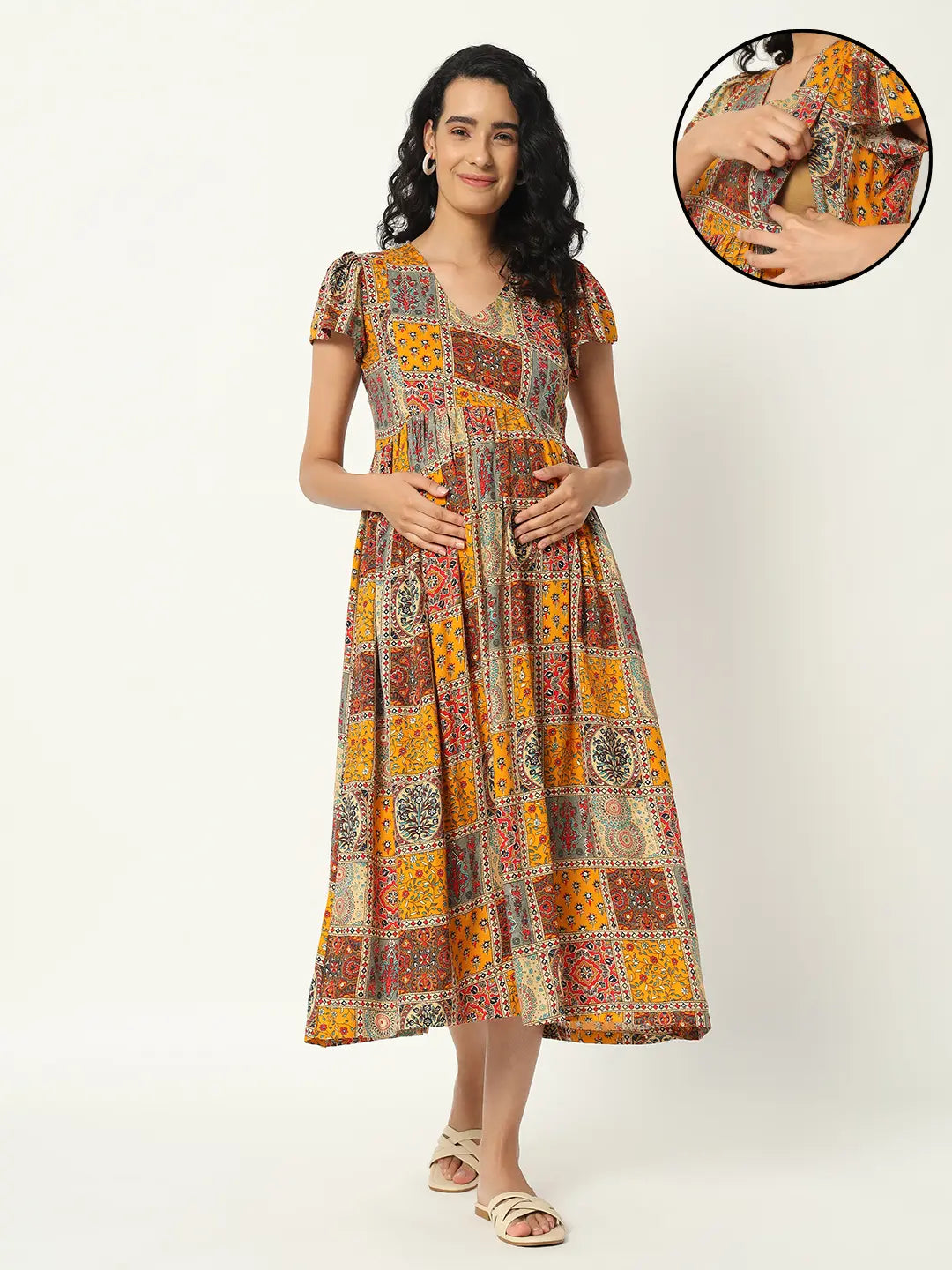 MUMZHUG VISCOSE RAYON PRINTED GOWN with BOTH SIDED FEEDING ZIPPER mumzhug