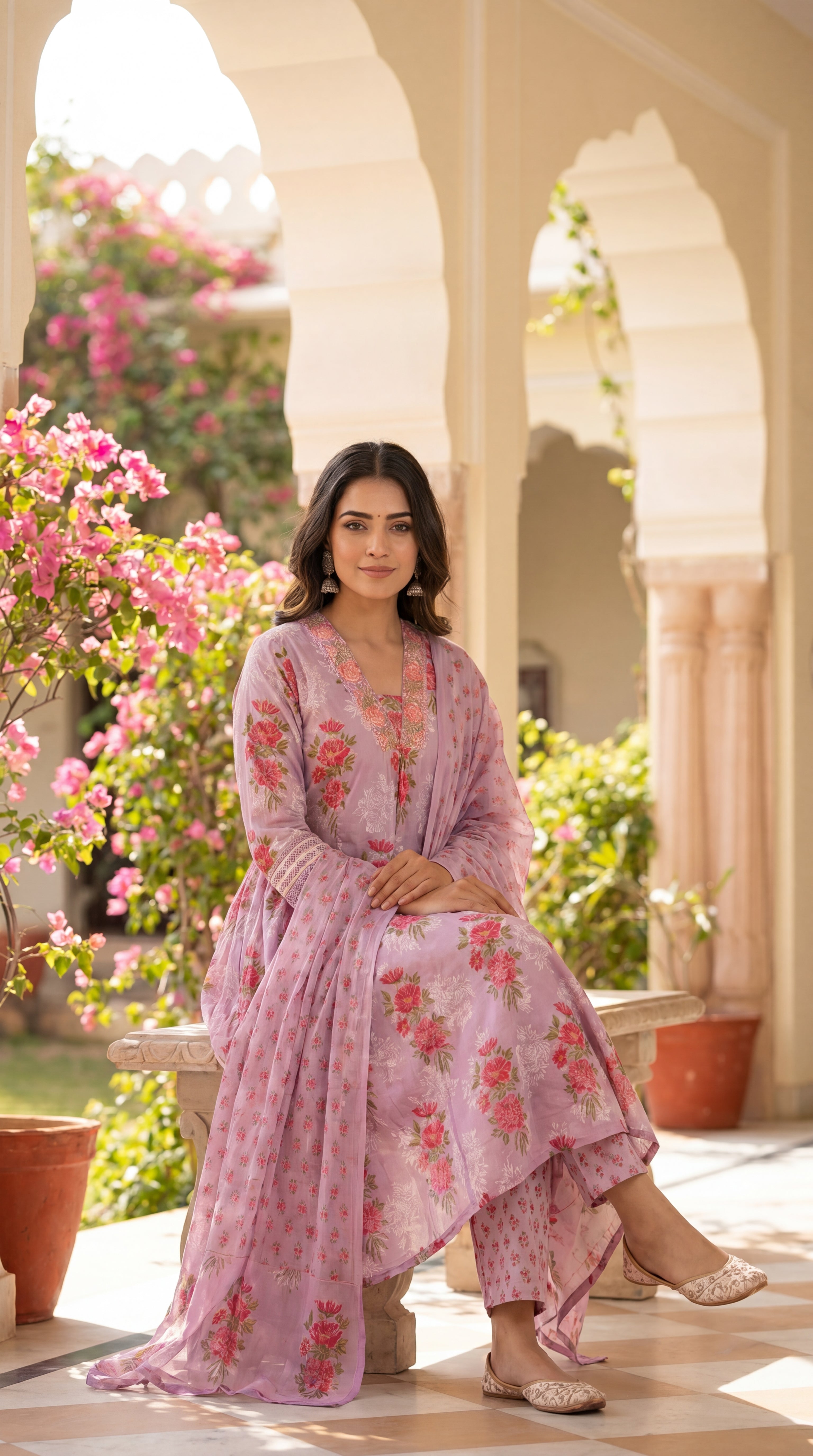 Lavender Jaipuri Print Cotton Maternity & Feeding Kurta Pant Set with Dupatta – Mumzhug Ethnic Wear