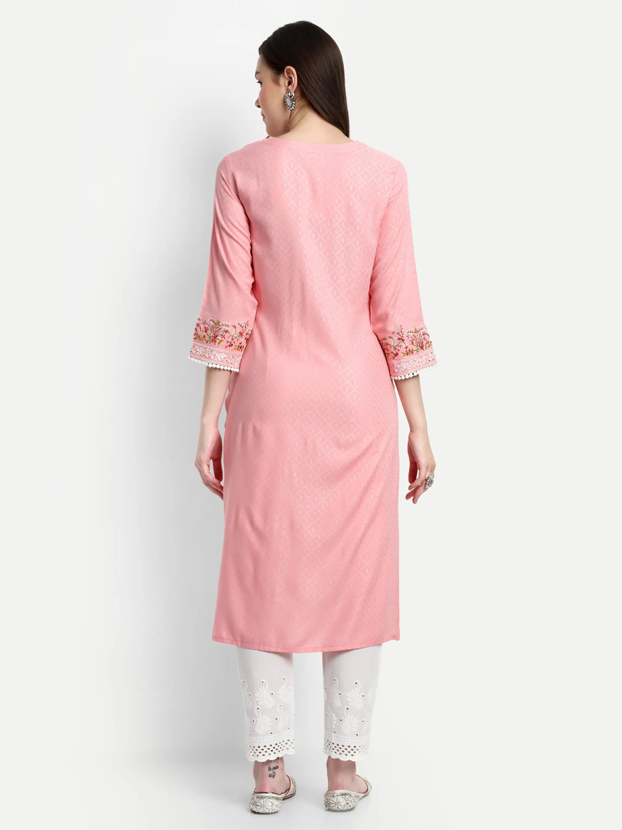 MUMZHUG Rayon Yarn Dyed Embroided Kurta with Cotton Schiffli Trouser for Feeding and Maternity Purpose mumzhug