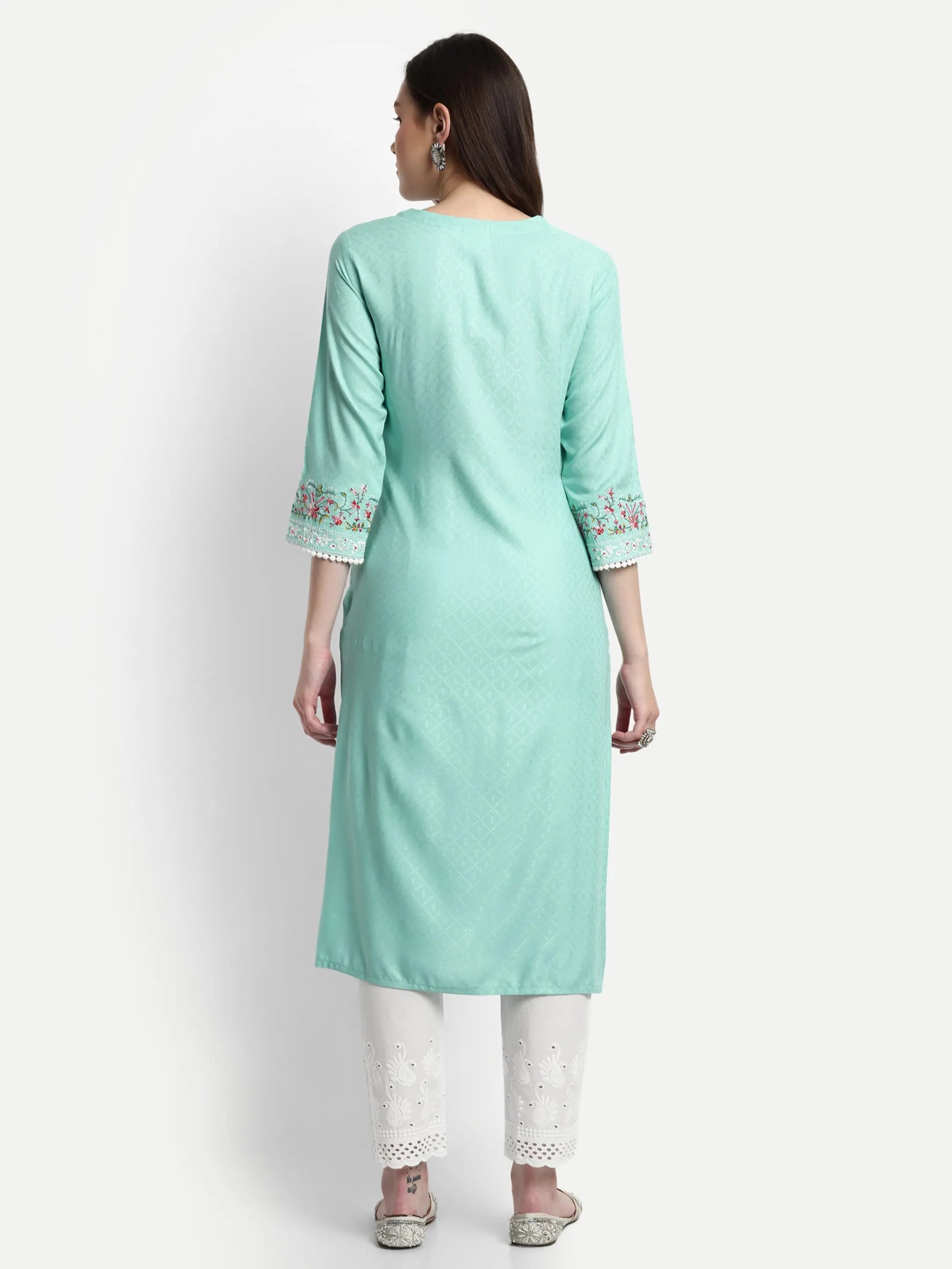 MUMZHUG Rayon Yarn Dyed Embroided Kurta with Cotton Schiffli Trouser for Feeding and Maternity Purpose mumzhug