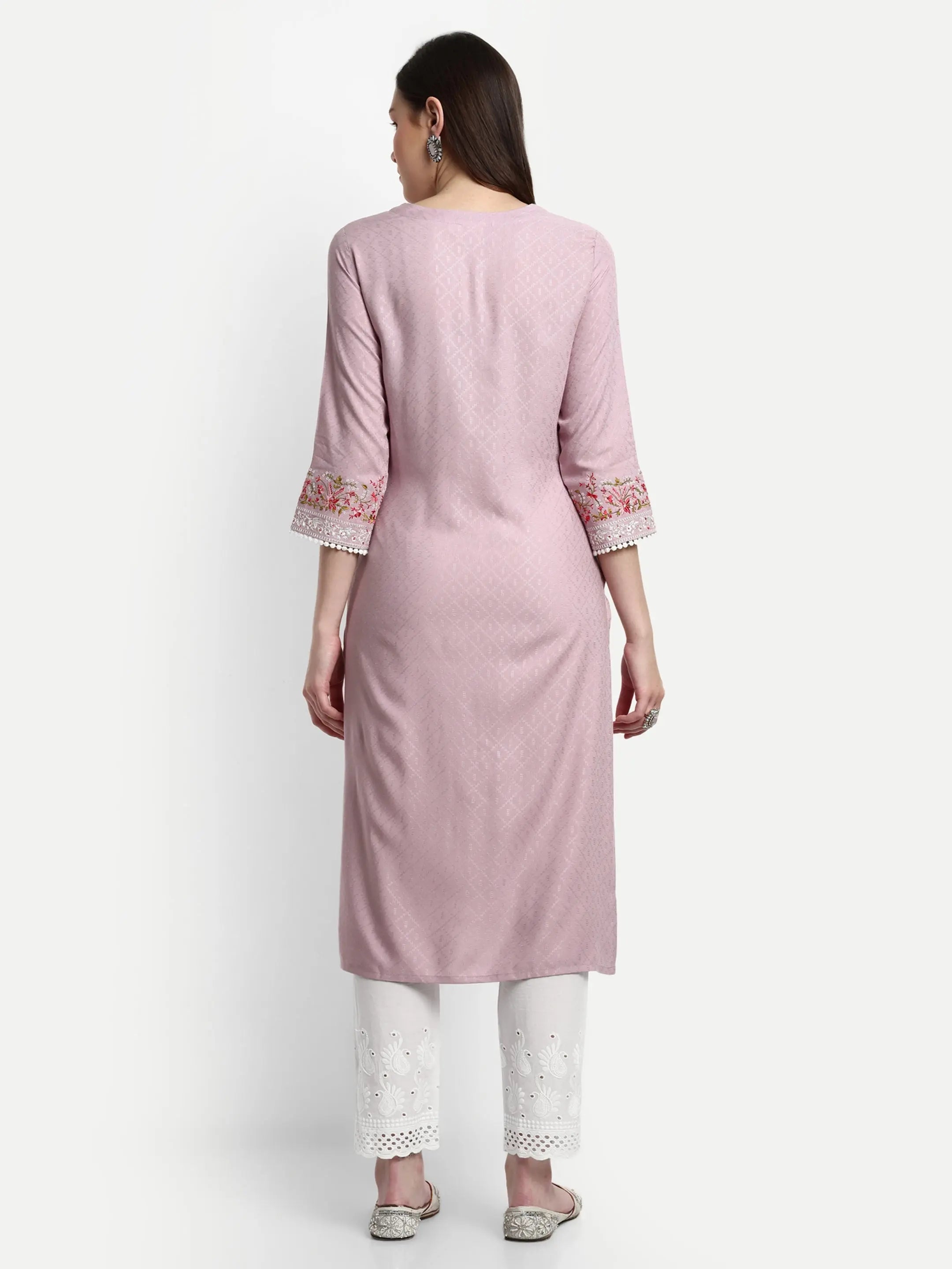 MUMZHUG Rayon Yarn Dyed Embroided Kurta with Cotton Schiffli Trouser for Feeding and Maternity Purpose mumzhug