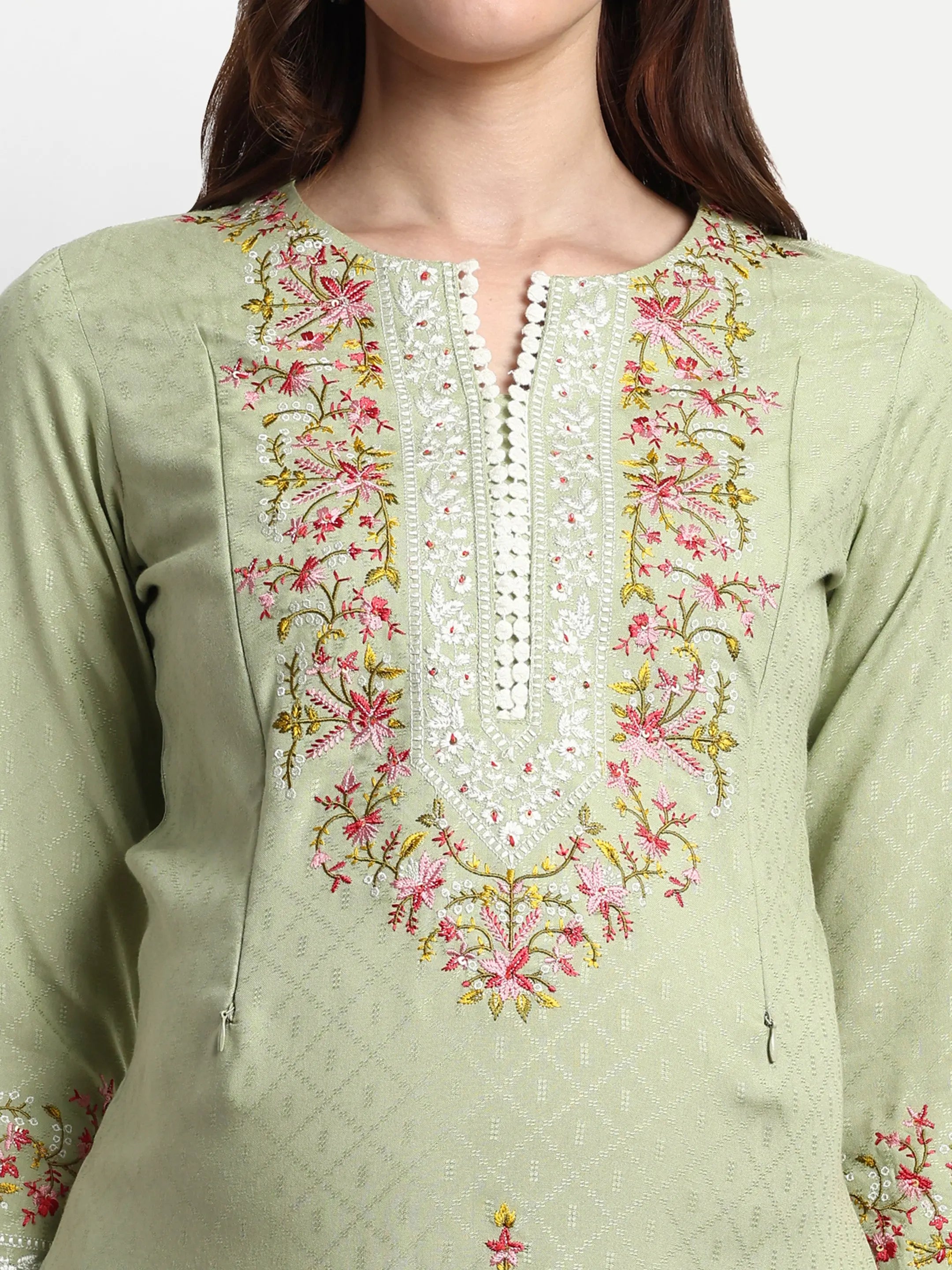 MUMZHUG Rayon Yarn Dyed Embroided Kurta with Cotton Schiffli Trouser for Feeding and Maternity Purpose mumzhug