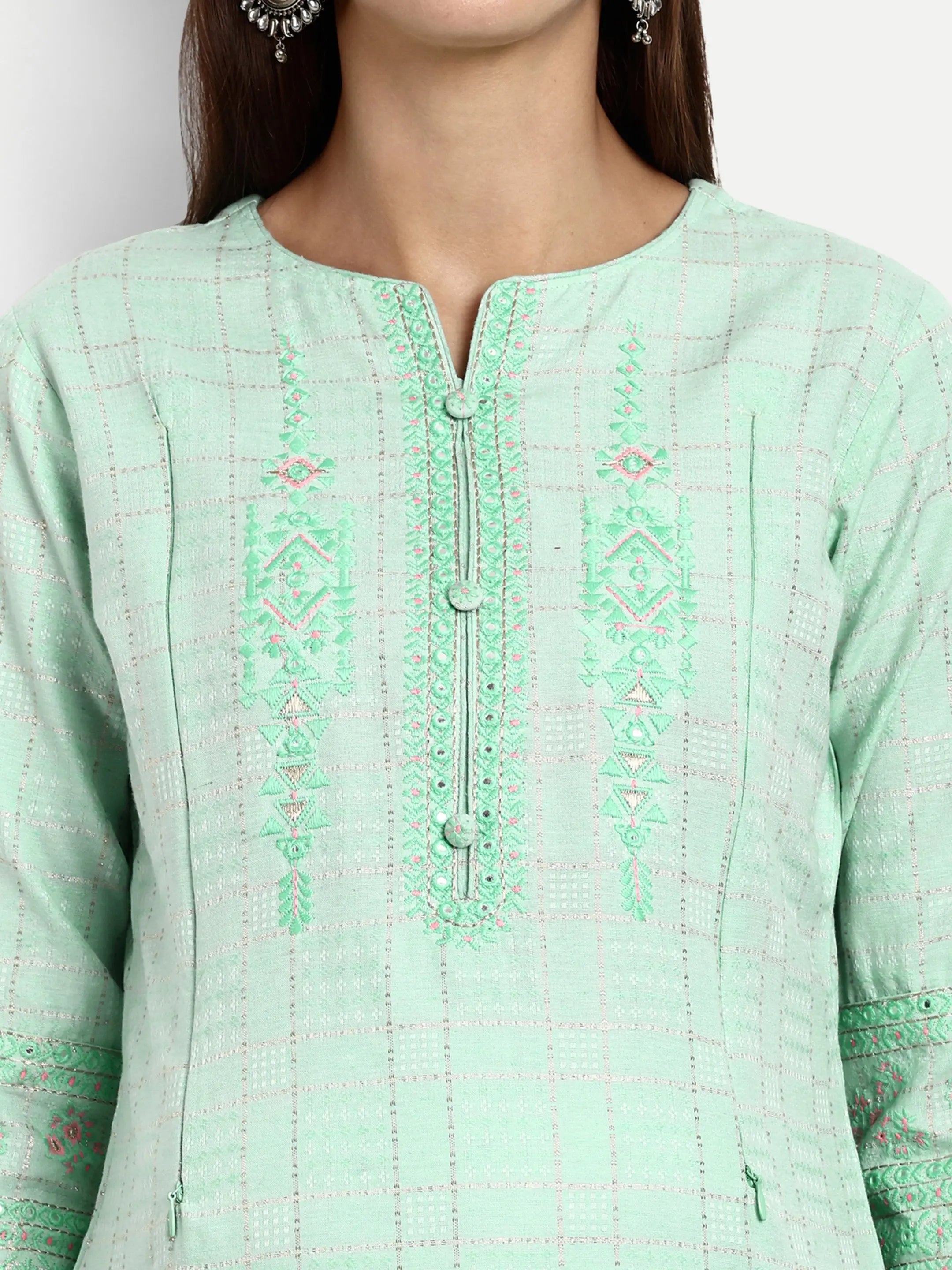 Cotton Lurex Embroided Kurta With Trouser And Dupatta For Feeding And Maternity mumzhug