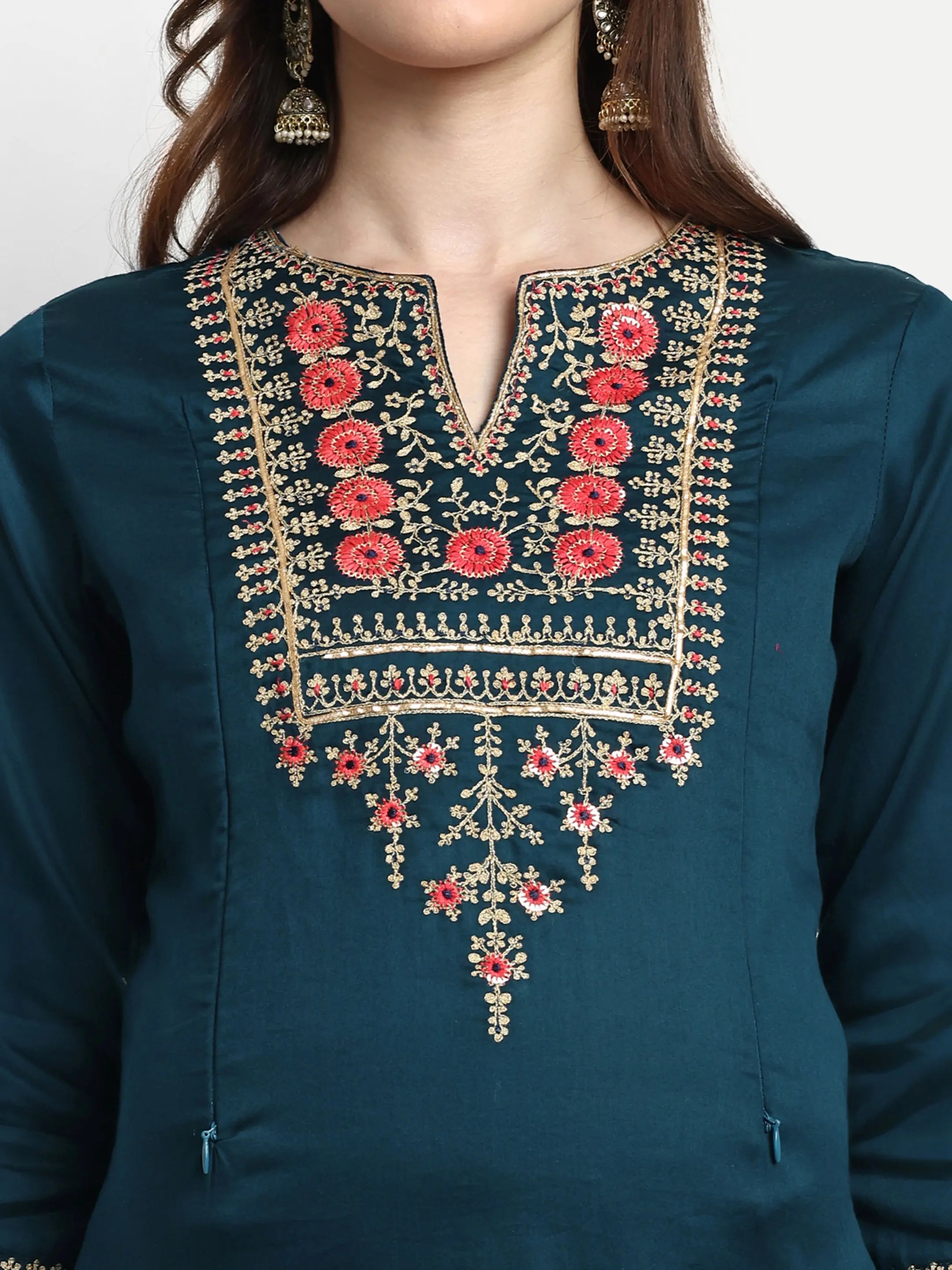 Women Embroidered Pure Silk Straight Kurta mumzhug