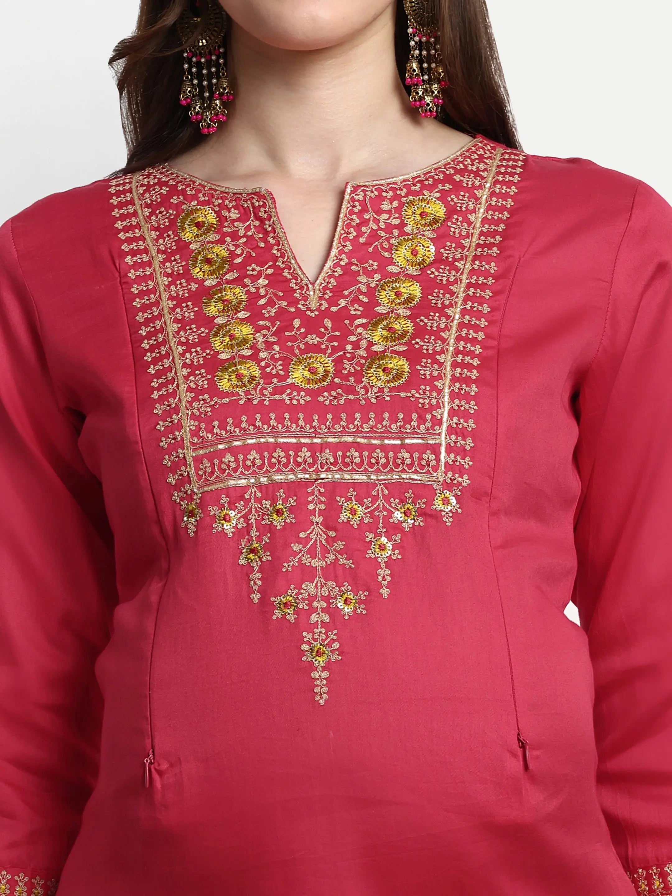 Women Embroidered Pure Silk Straight Kurta mumzhug