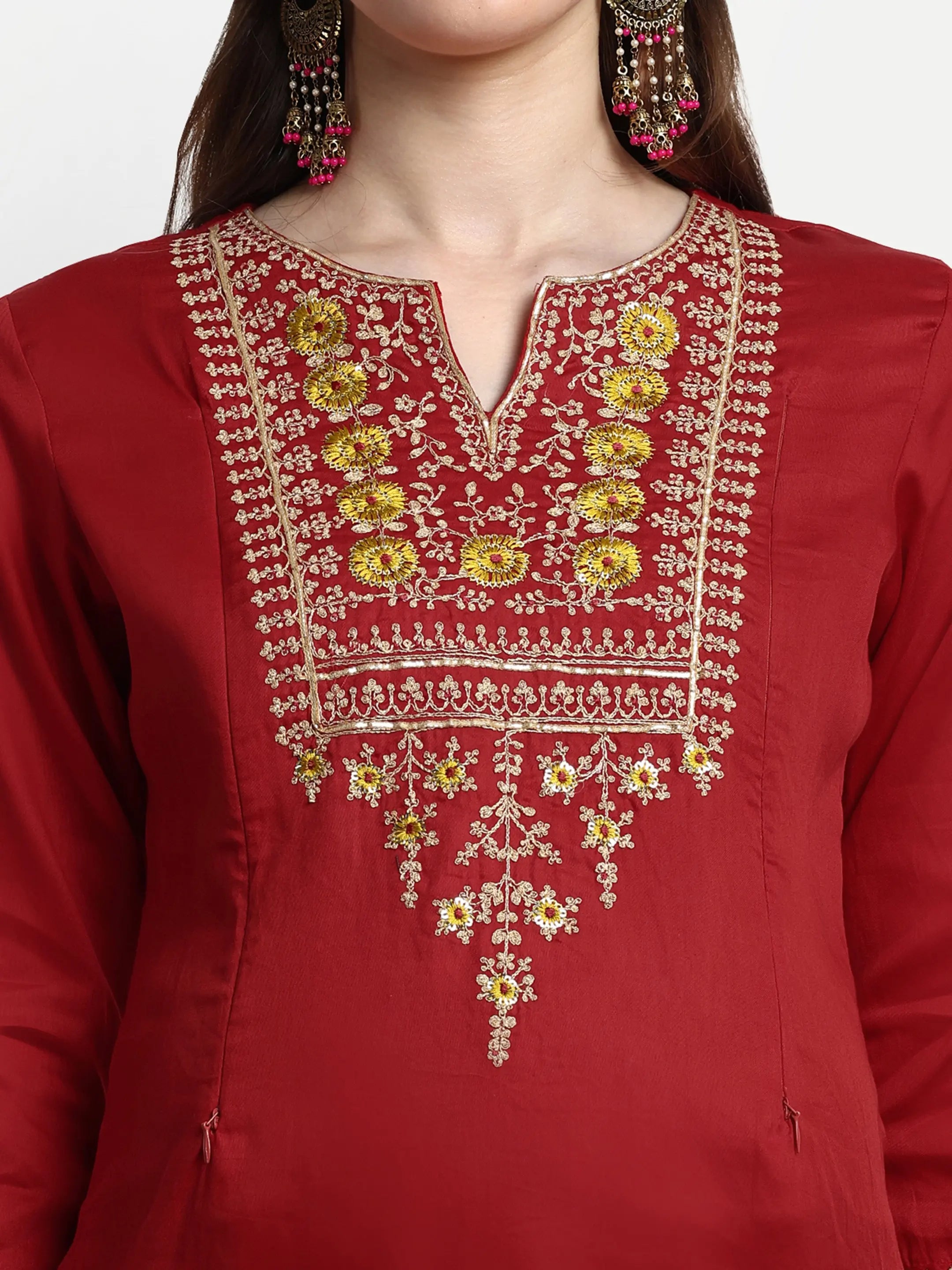 Women Embroidered Pure Silk Straight Kurta mumzhug