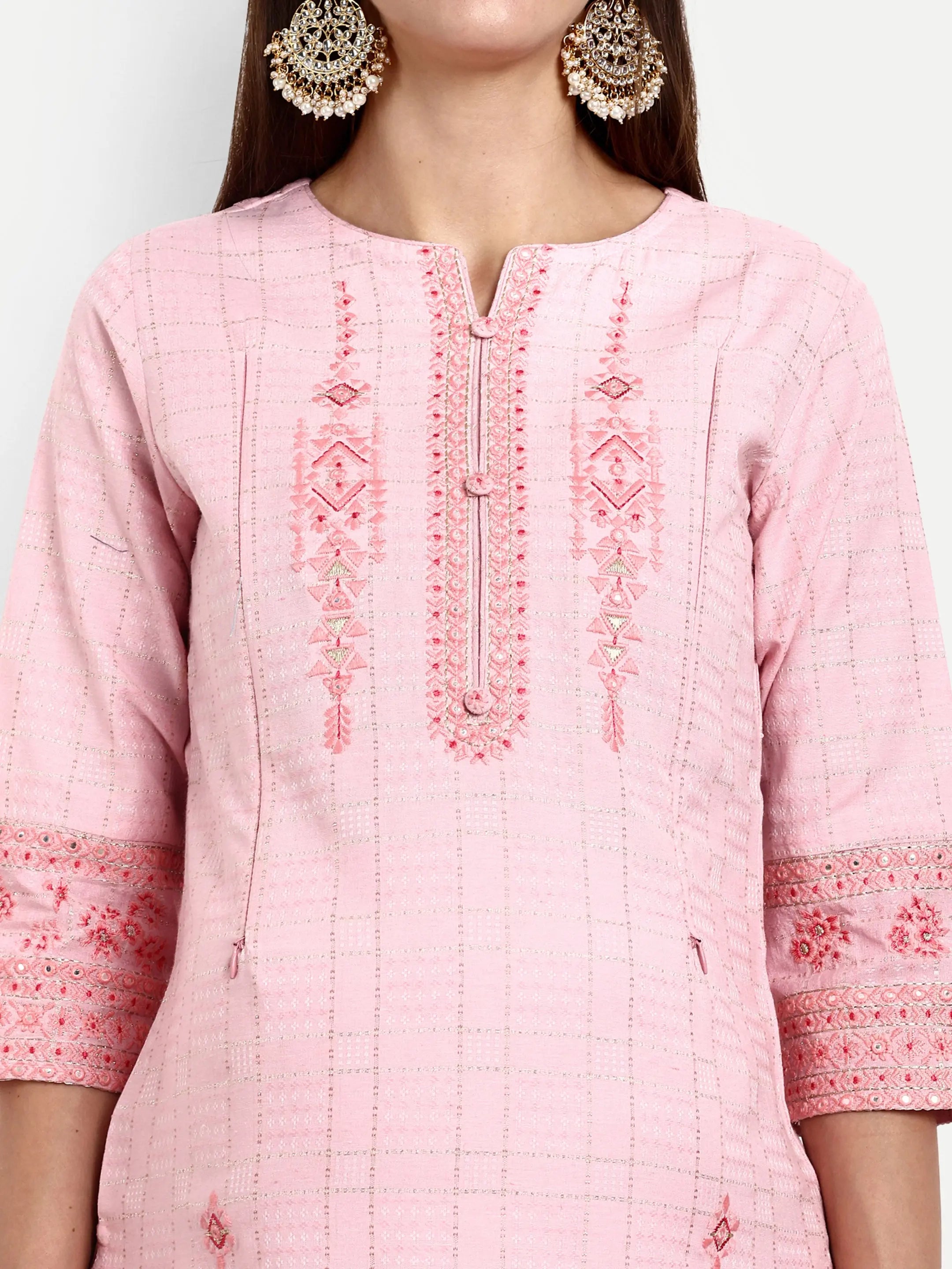 Cotton Lurex Embroided Kurta With Trouser And Dupatta For Feeding And Maternity mumzhug