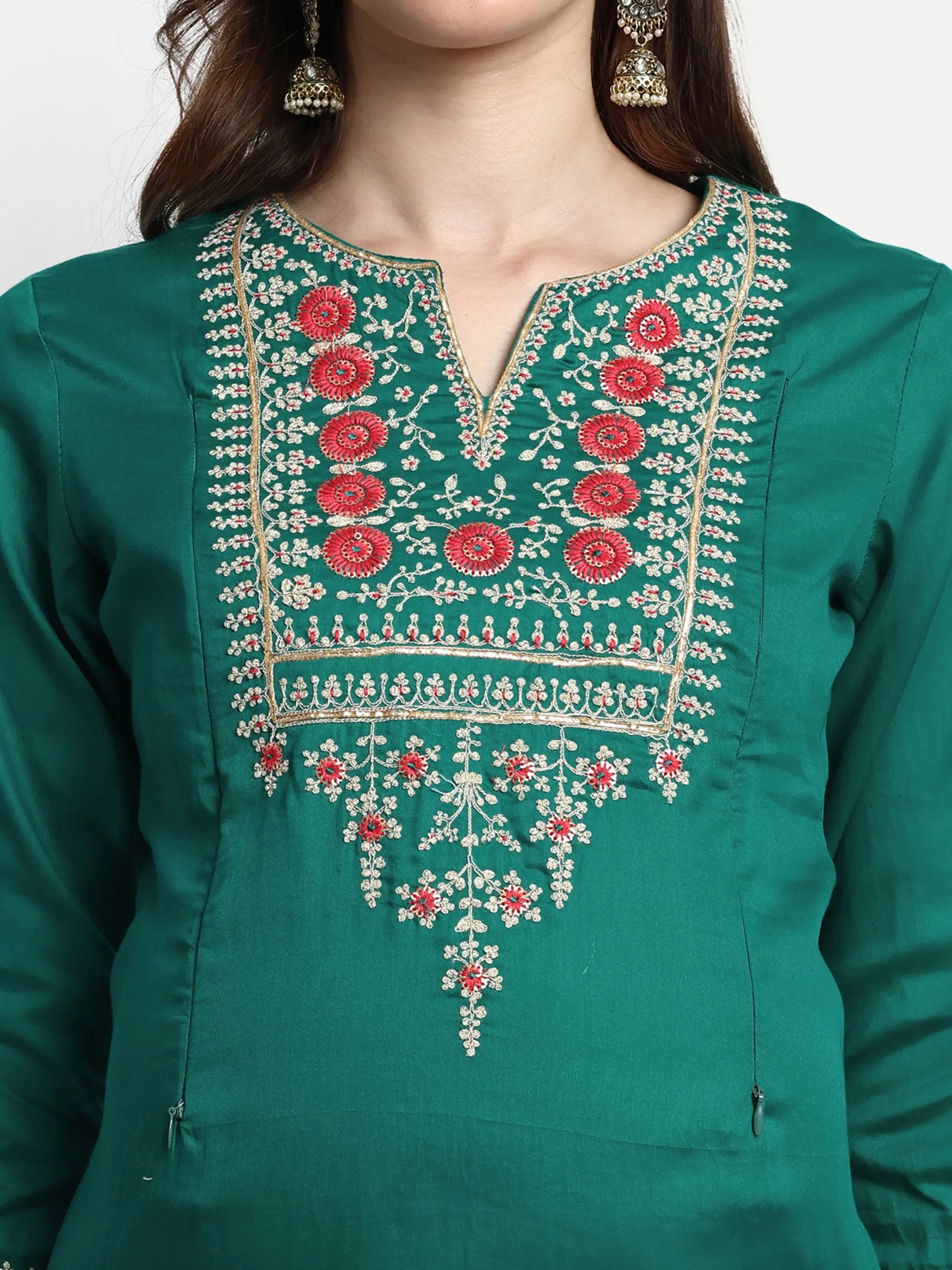 Women Embroidered Pure Silk Straight Kurta mumzhug