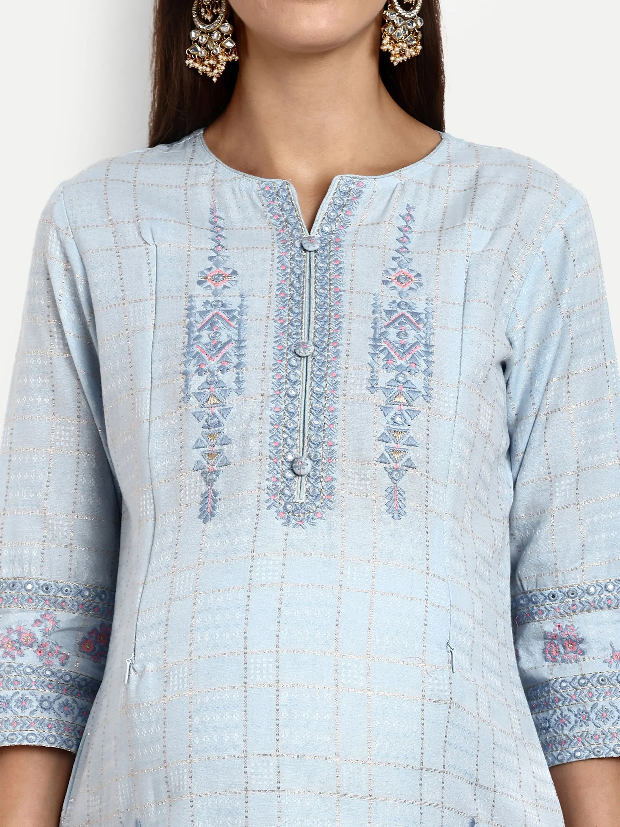 Cotton Lurex Embroided Kurta With Trouser And Dupatta For Feeding And Maternity mumzhug