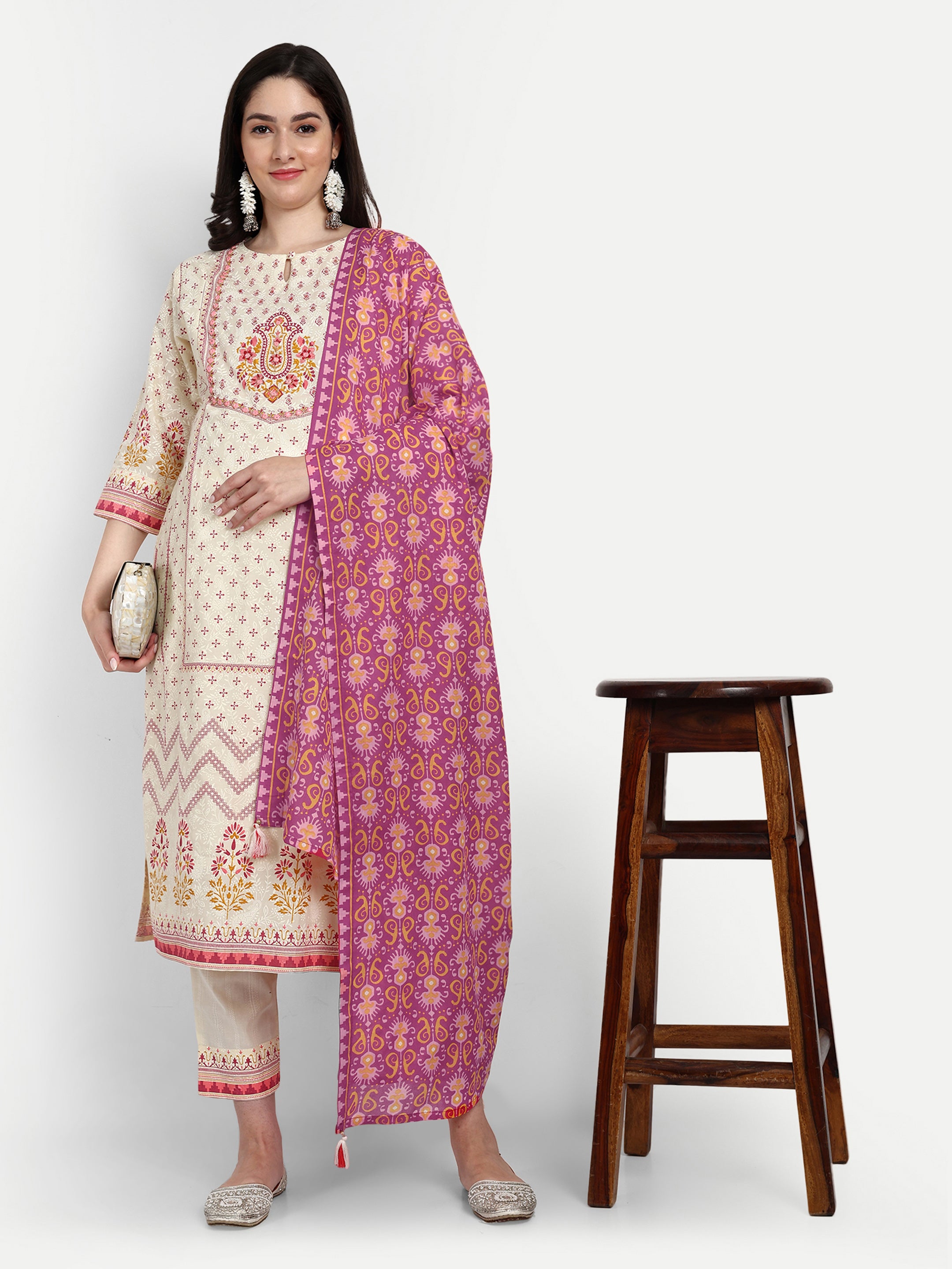 Pure Cotton Printed Kurta Pant and Dupatta Set for Feeding and Maternity PUrpose