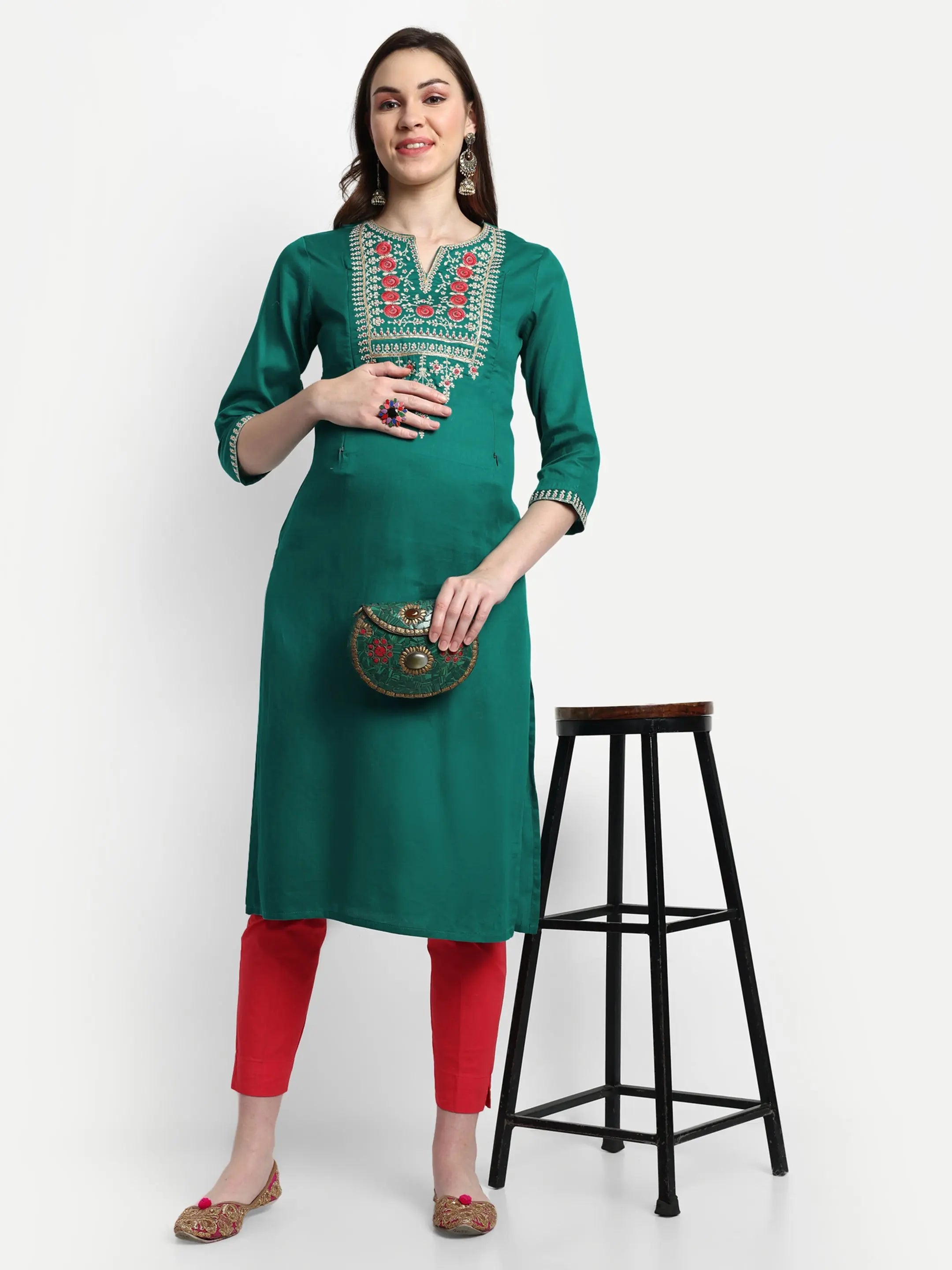 Women Embroidered Pure Silk Straight Kurta mumzhug