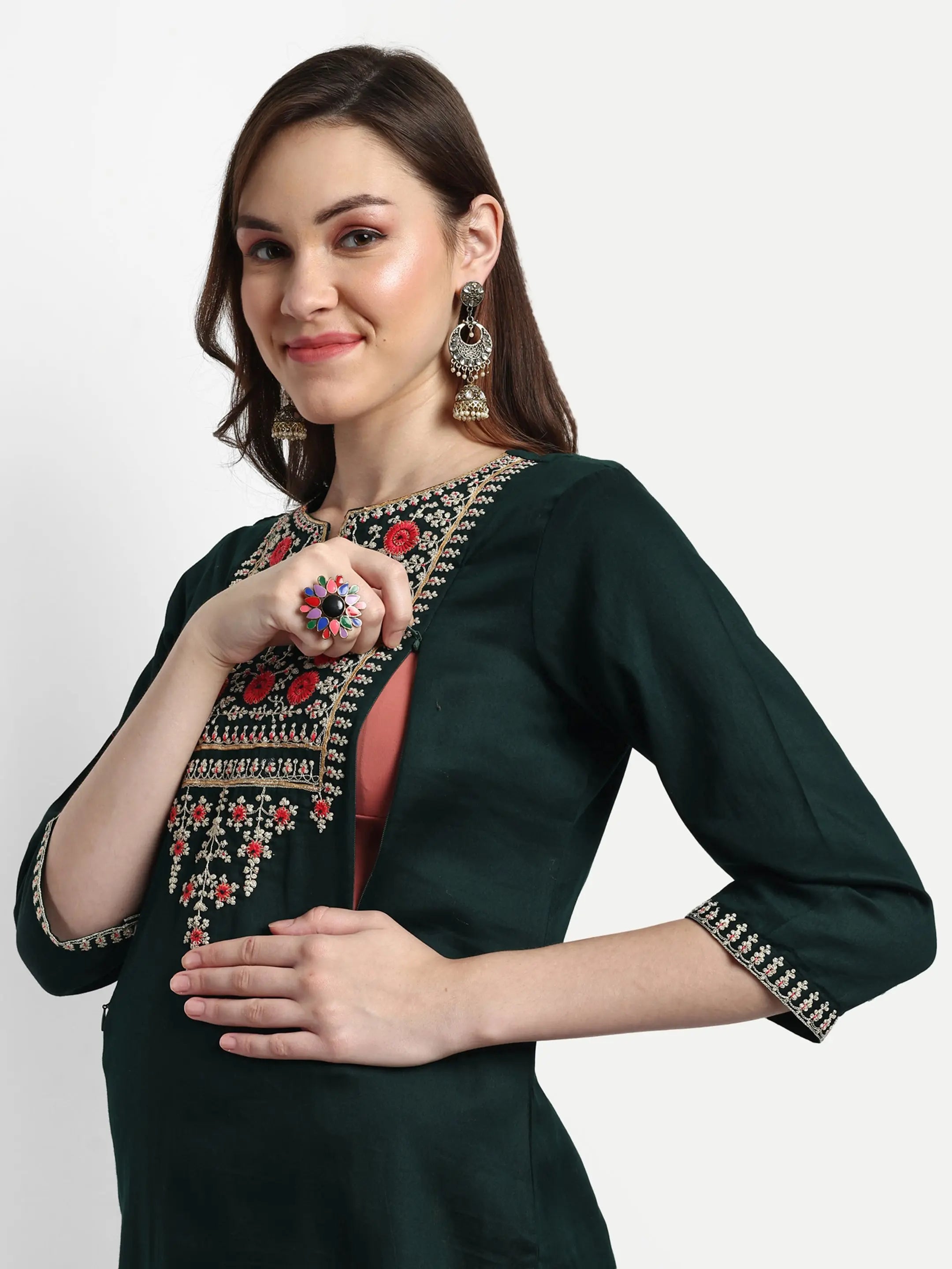 Women Embroidered Pure Silk Straight Kurta mumzhug