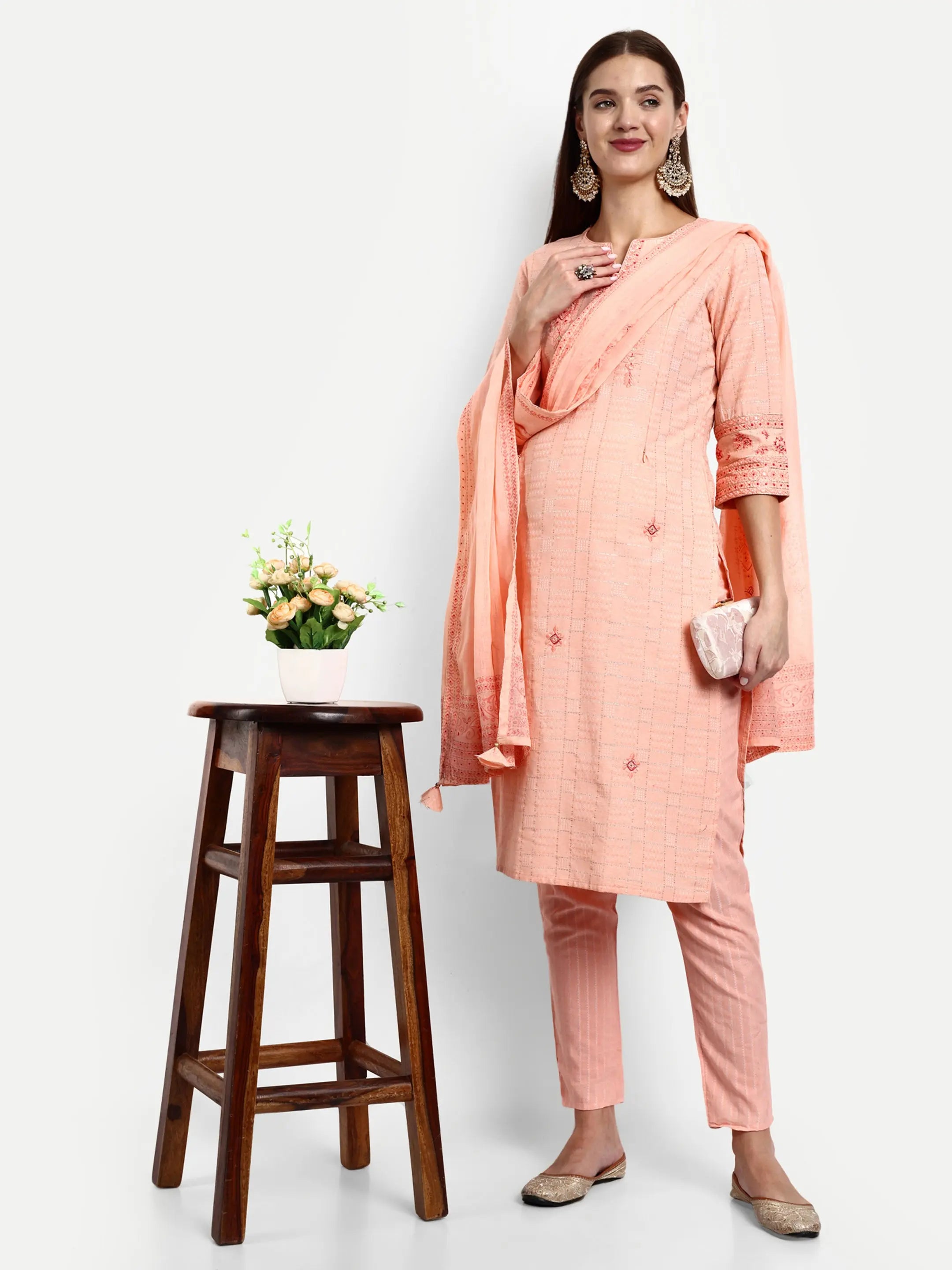 Cotton Lurex Embroided Kurta With Trouser And Dupatta For Feeding And Maternity mumzhug