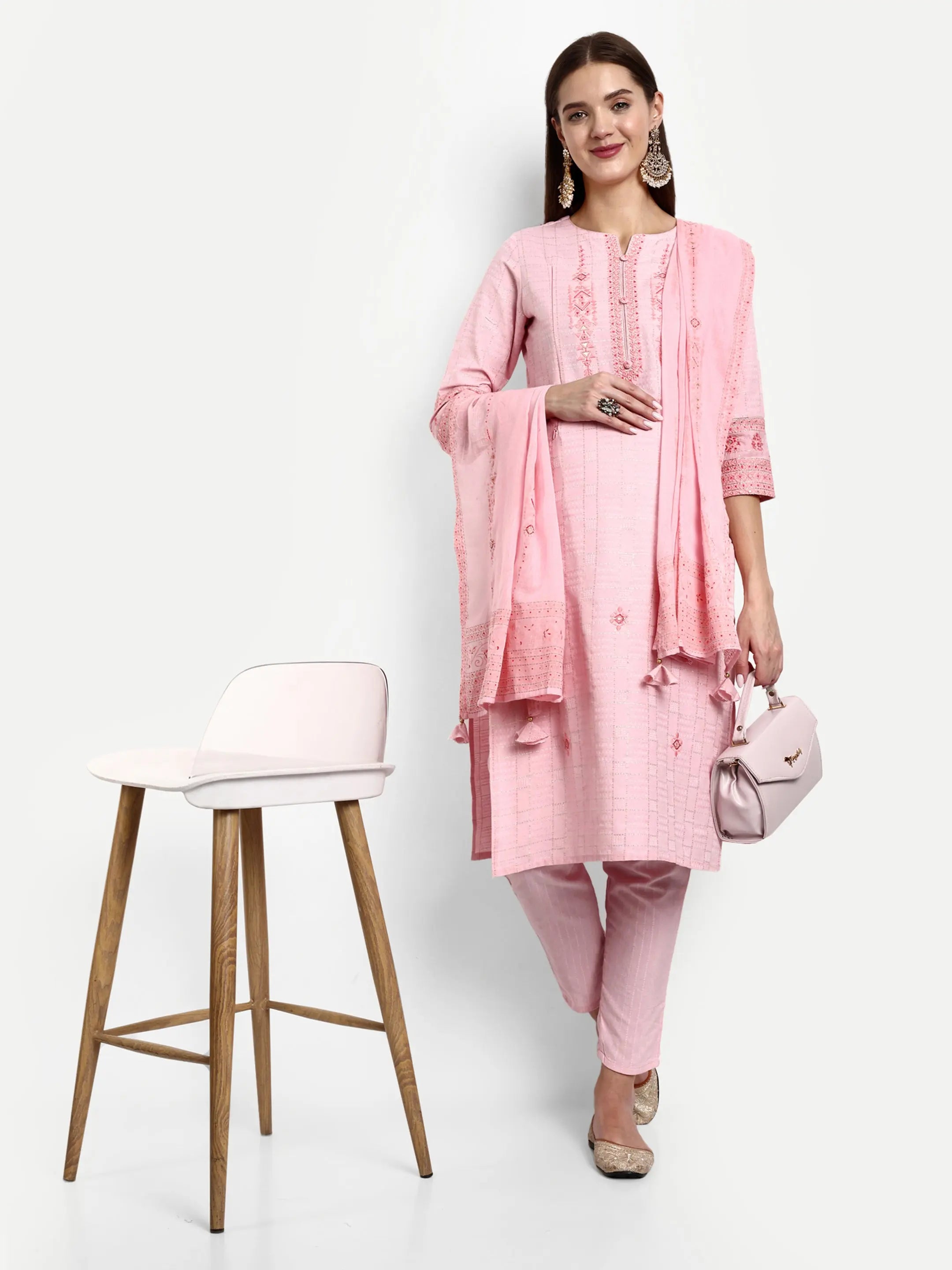 Cotton Lurex Embroided Kurta With Trouser And Dupatta For Feeding And Maternity mumzhug