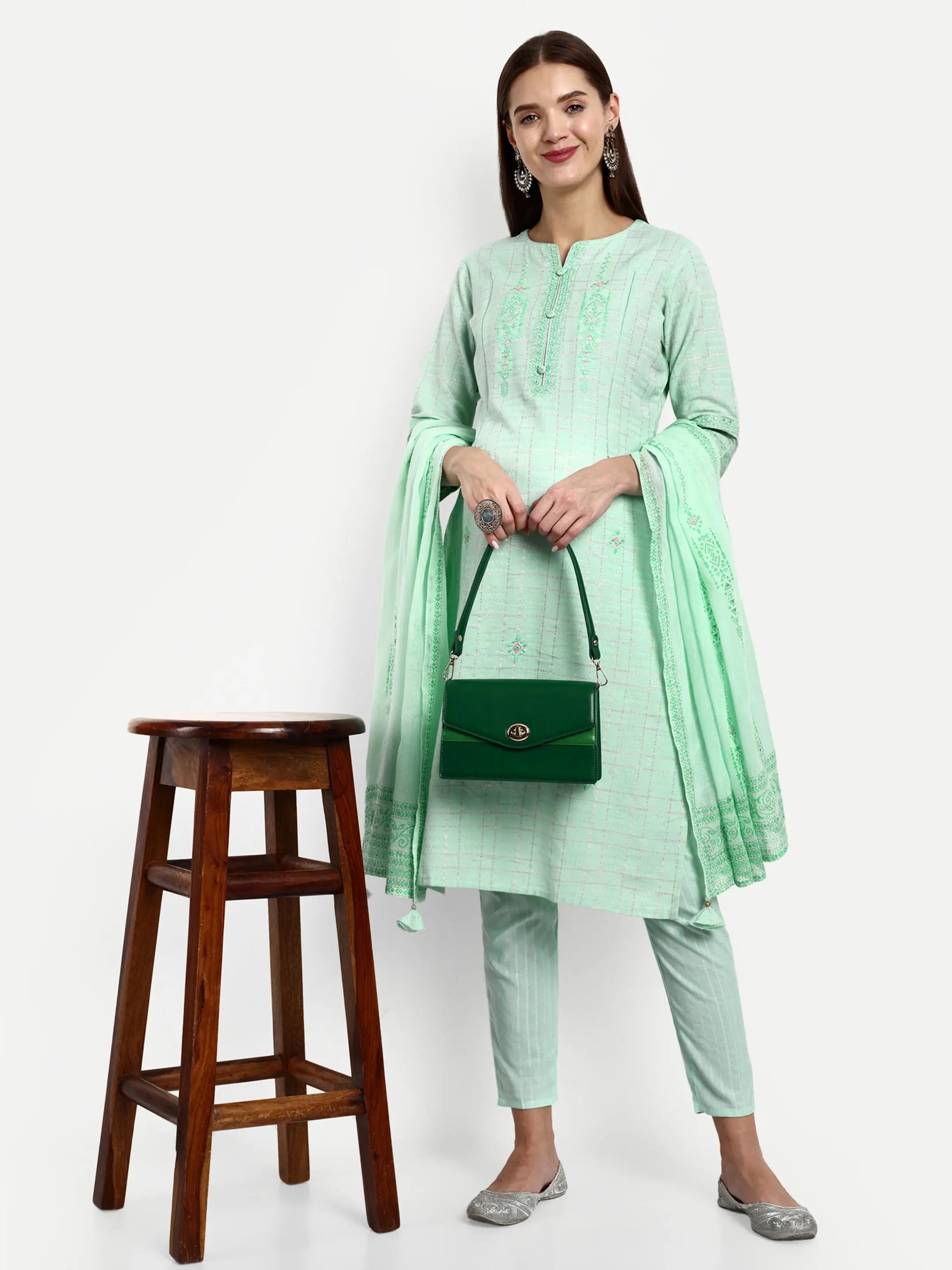 Cotton Lurex Embroided Kurta With Trouser And Dupatta For Feeding And Maternity mumzhug