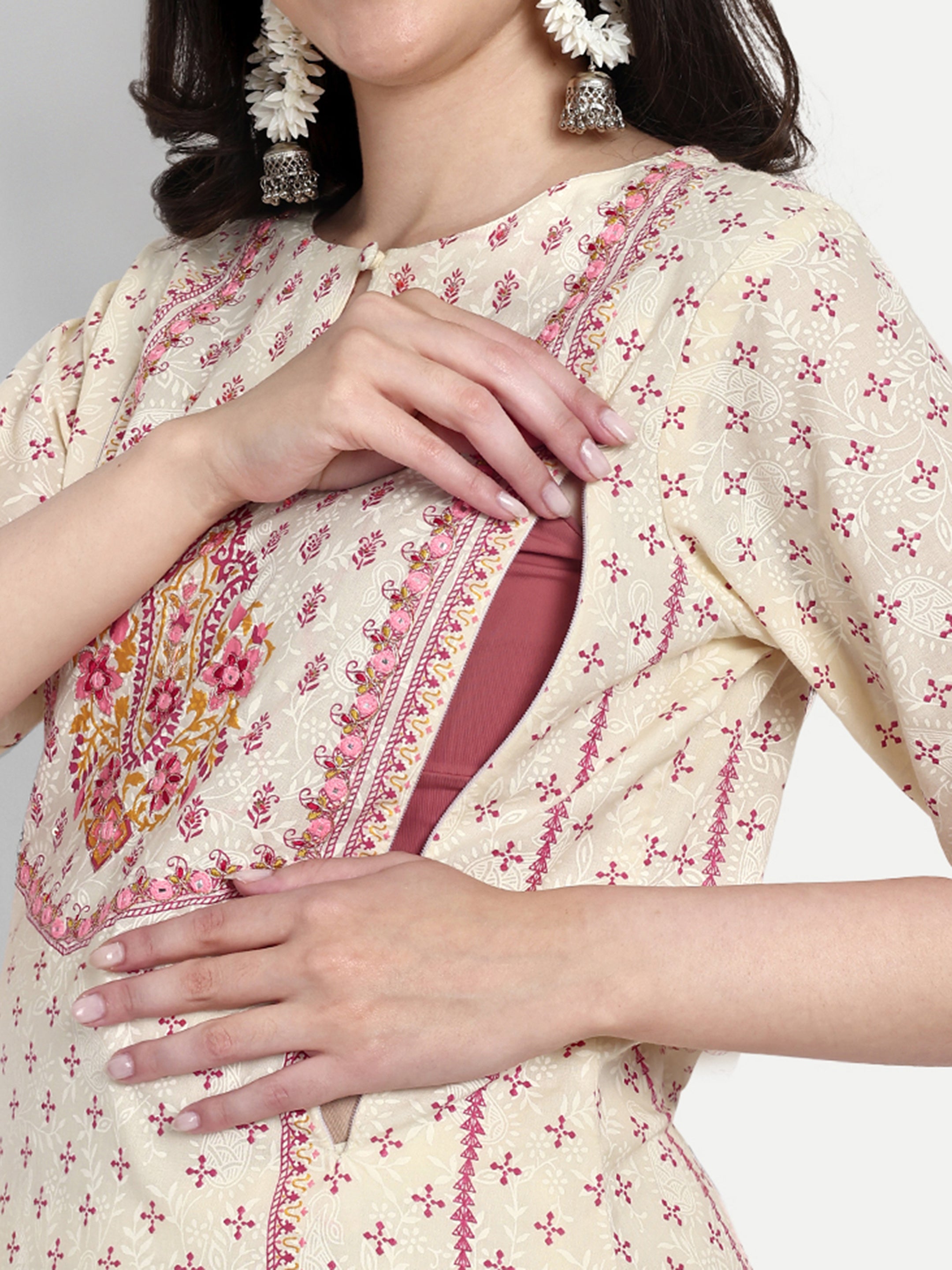 Pure Cotton Printed Kurta Pant and Dupatta Set for Feeding and Maternity PUrpose