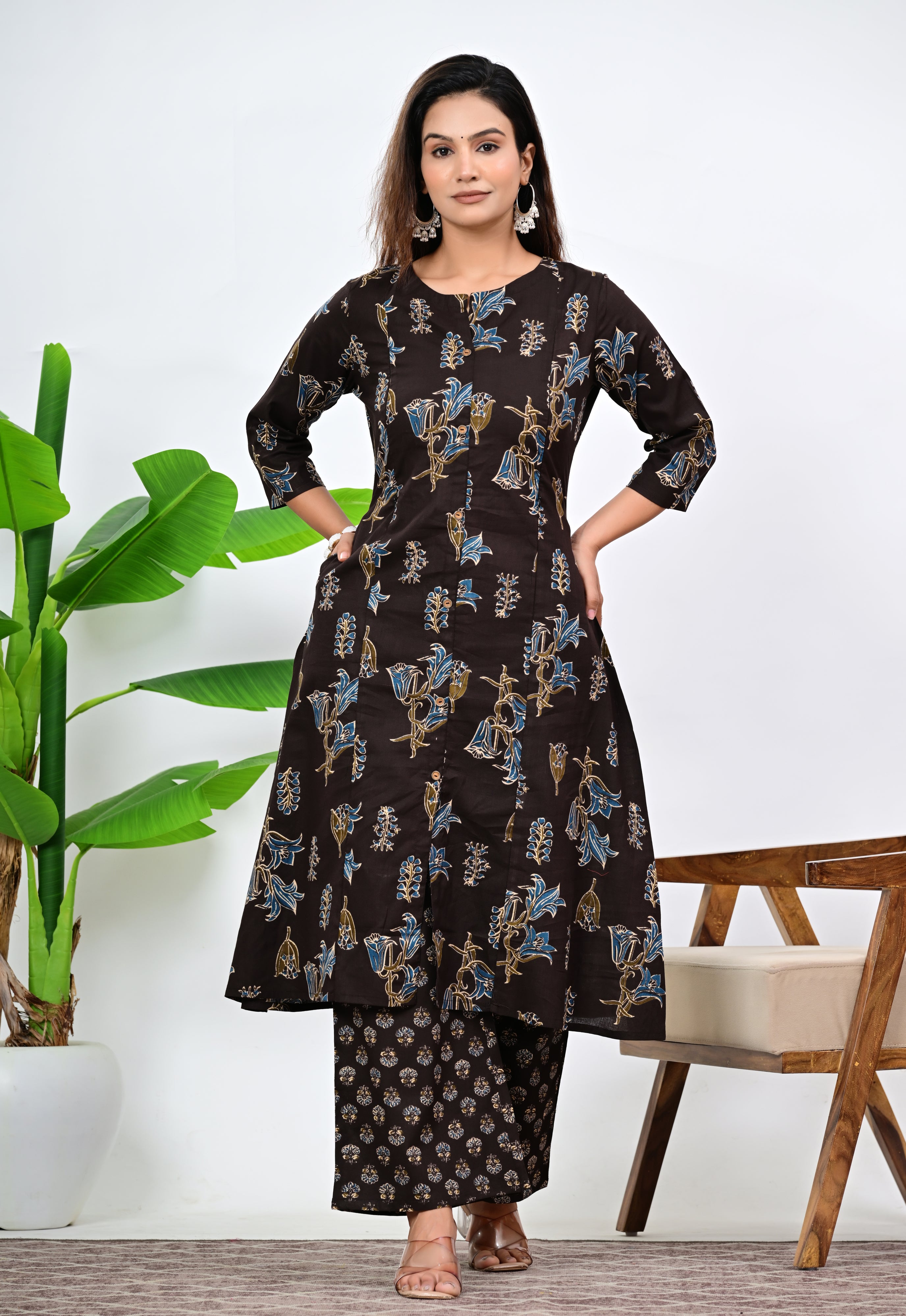 Mumzhug Mouse Colored Pure Cotton Jaipuri Multi Floral Print Feeding Kurta