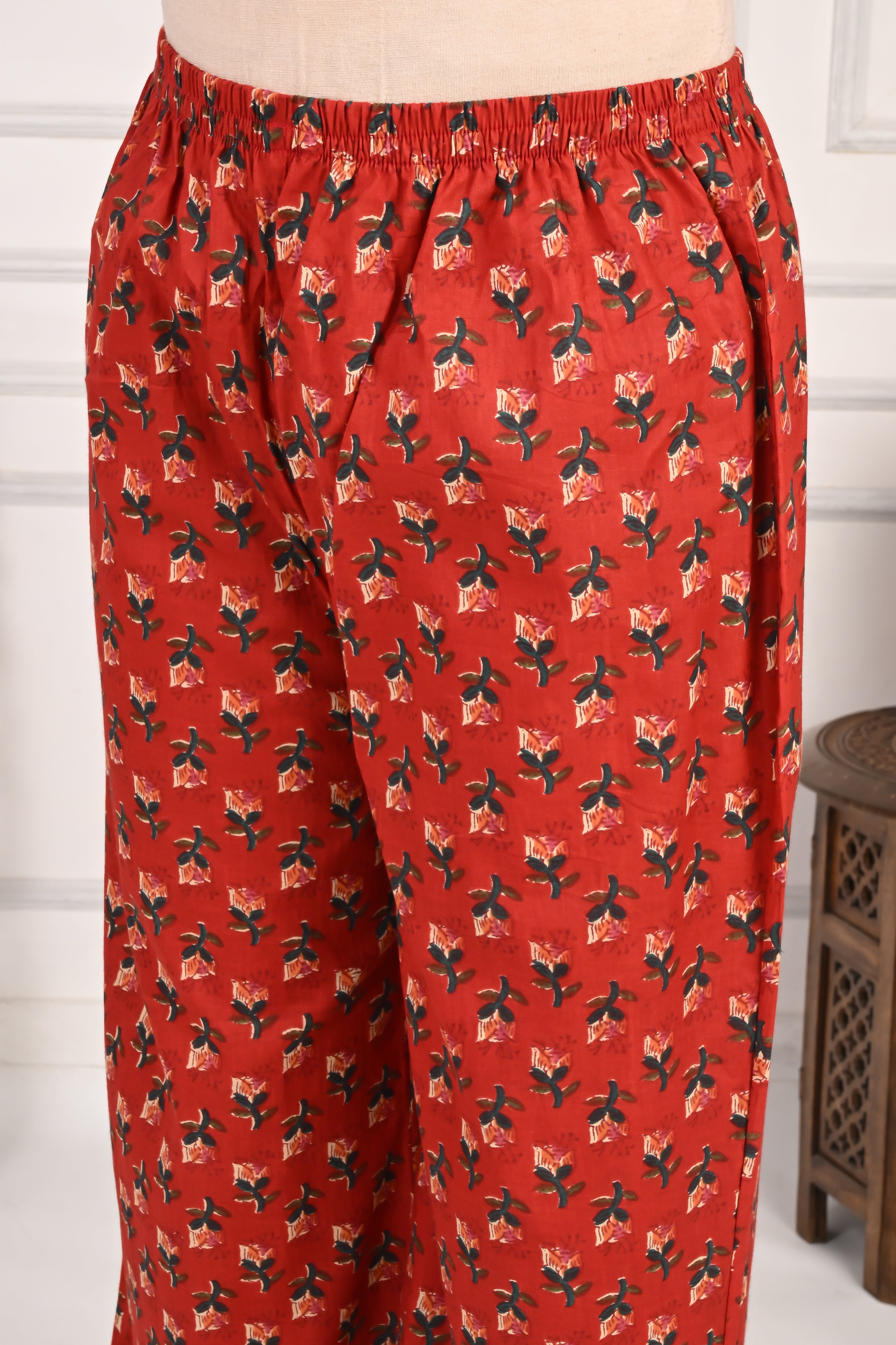 Mumzhug Pure Cotton Maroon Floral Print Feeding Cord Set with Both Side Feeding Zipper