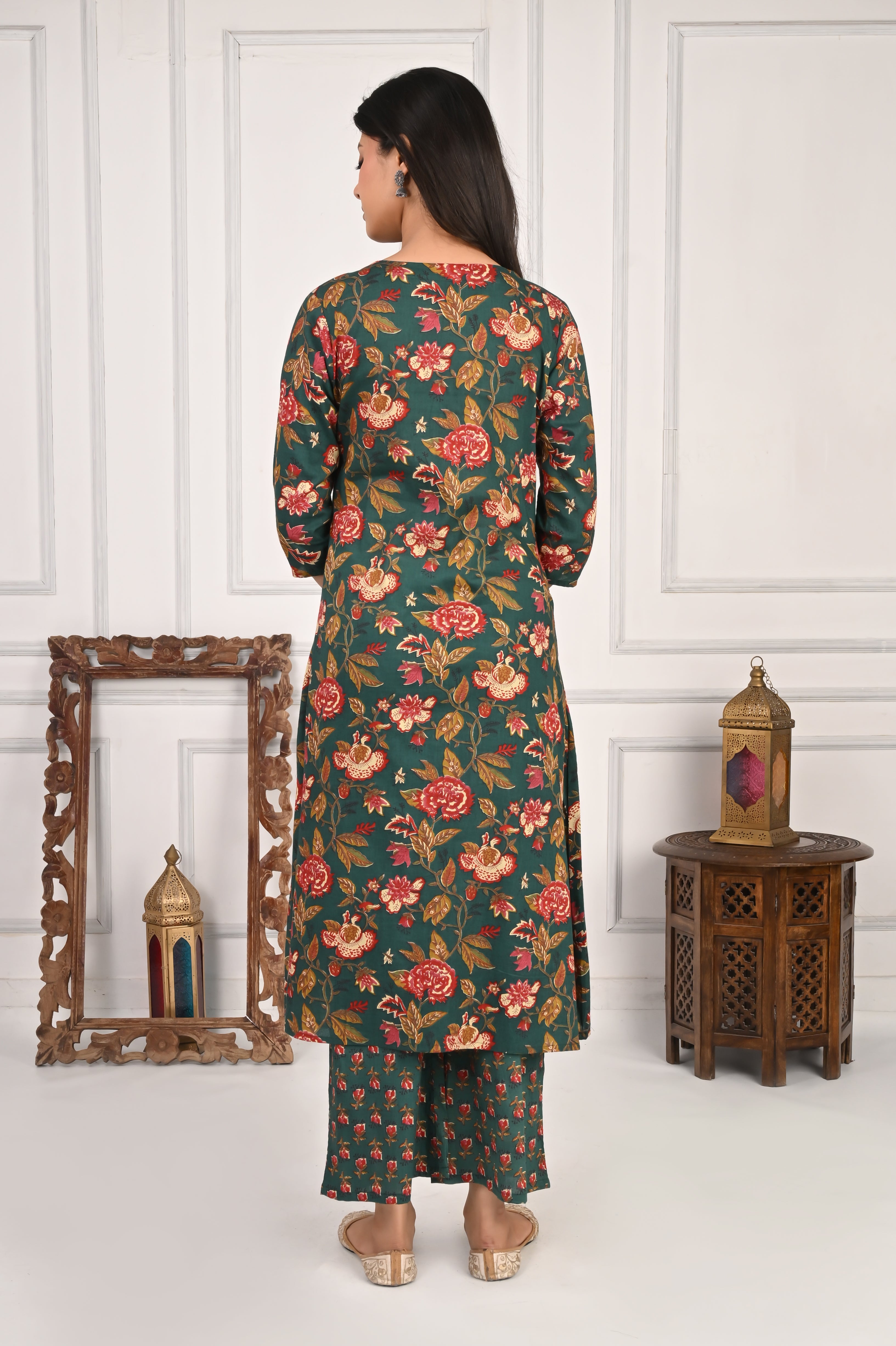 Mumzhug Pure Cotton Green Floral Print Feeding Cord Set with Both Side Feeding Zipper