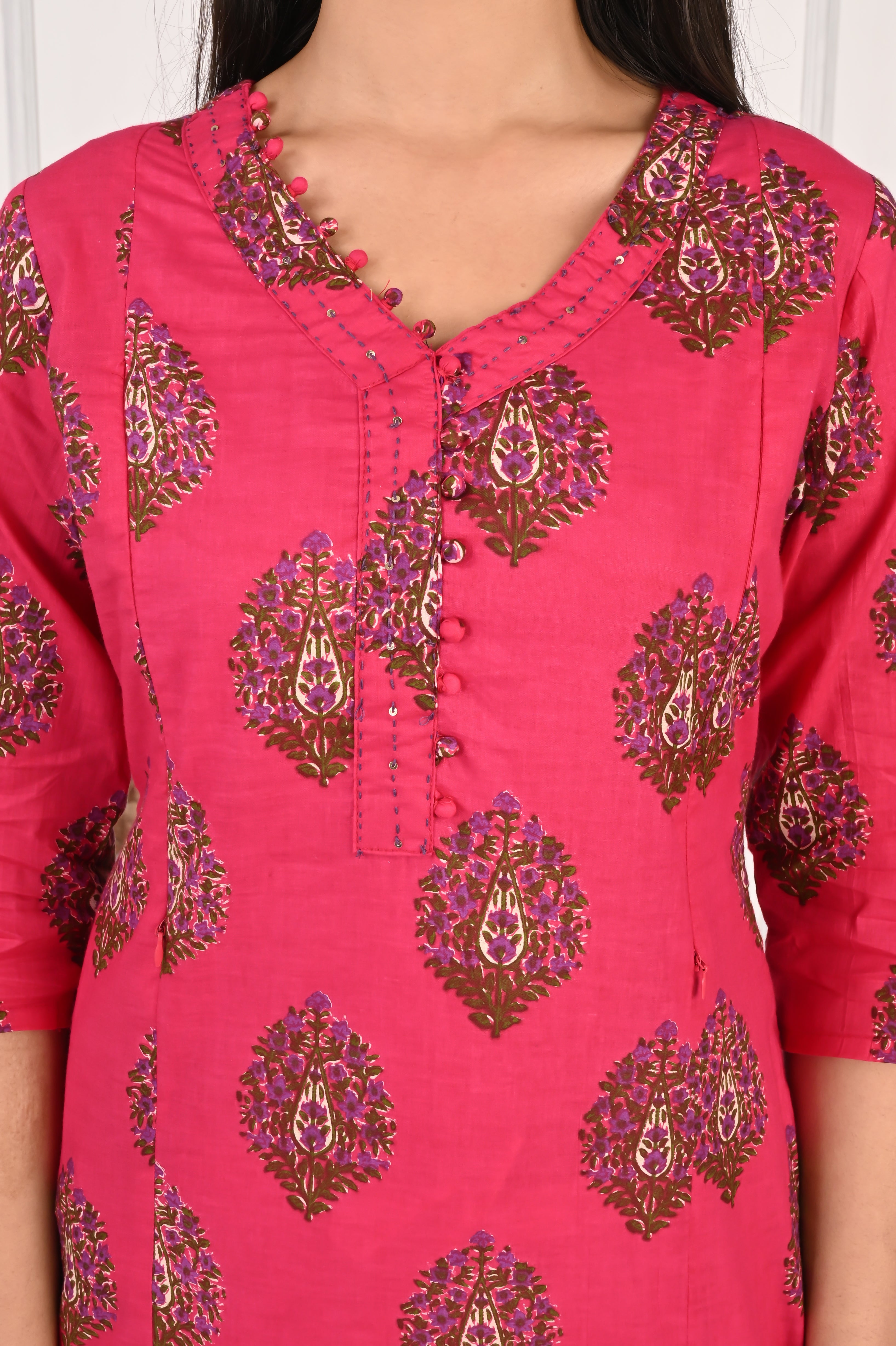 Mumzhug Fuchsia Pure Cotton Jaipuri Print Feeding Kurta
