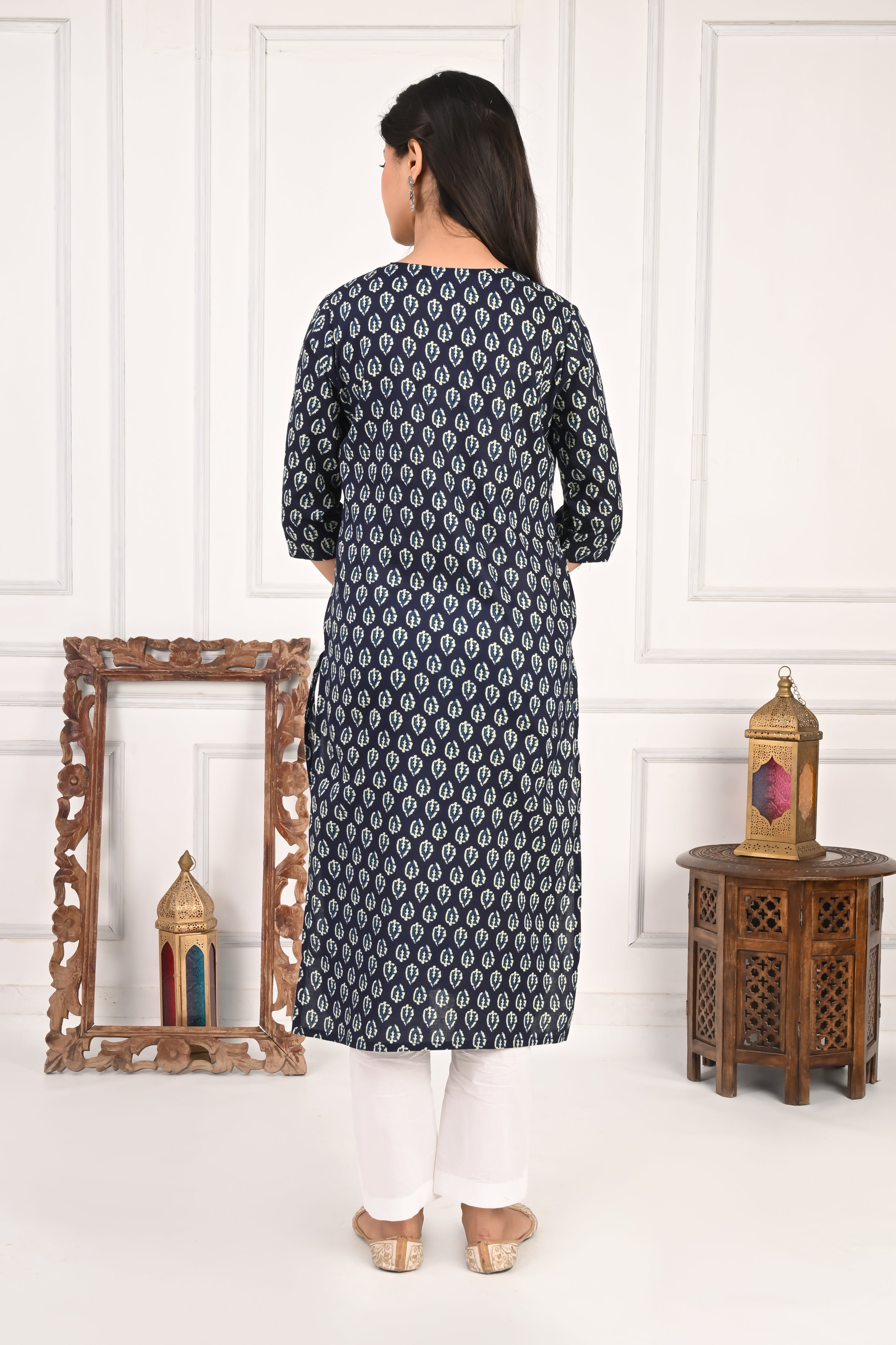 Mumzhug Blue Booti Pure Cotton Jaipuri Print Feeding Kurta