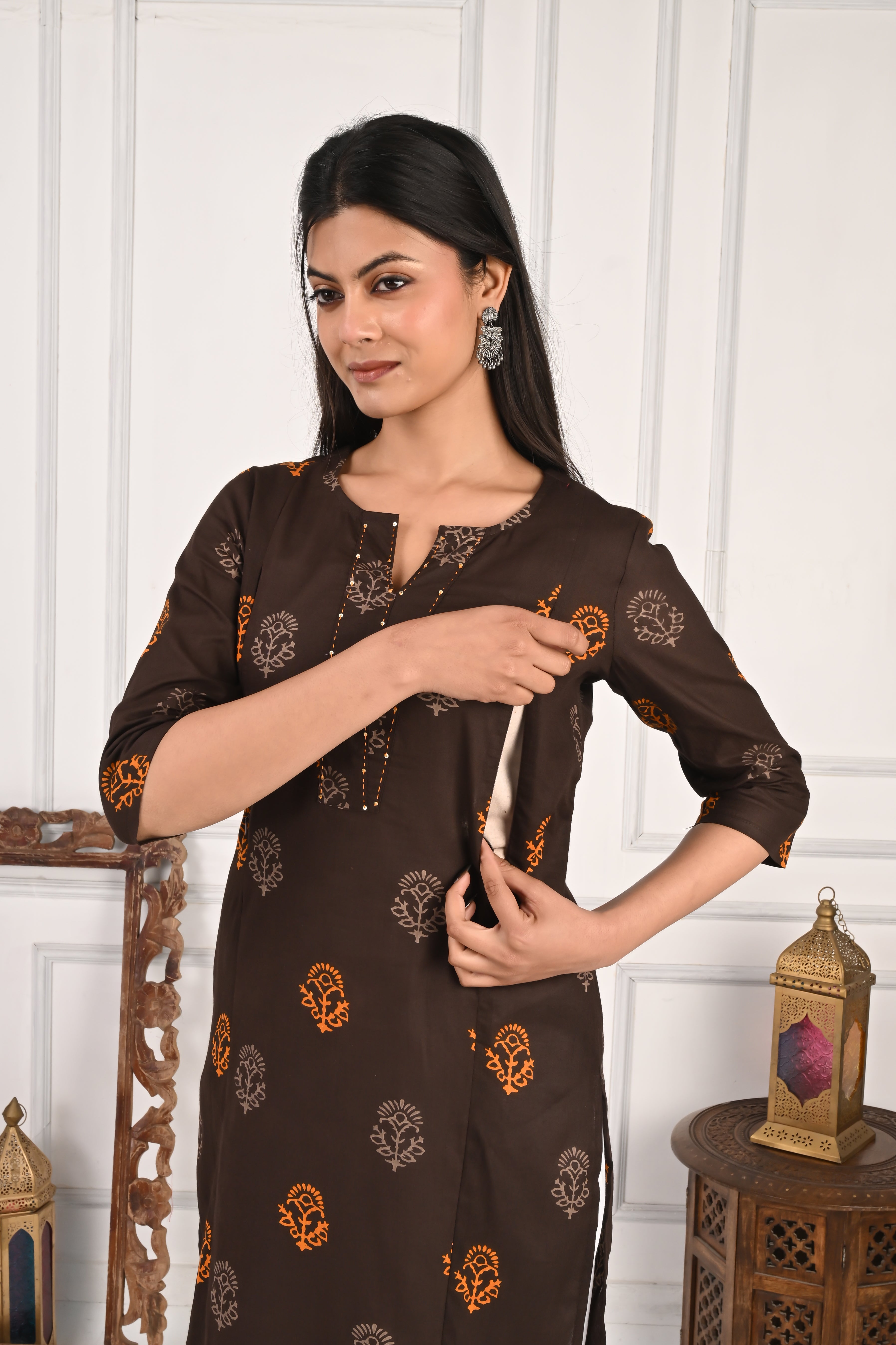 Mumzhug Pure Cotton Jaipuri Print Feeding Kurta