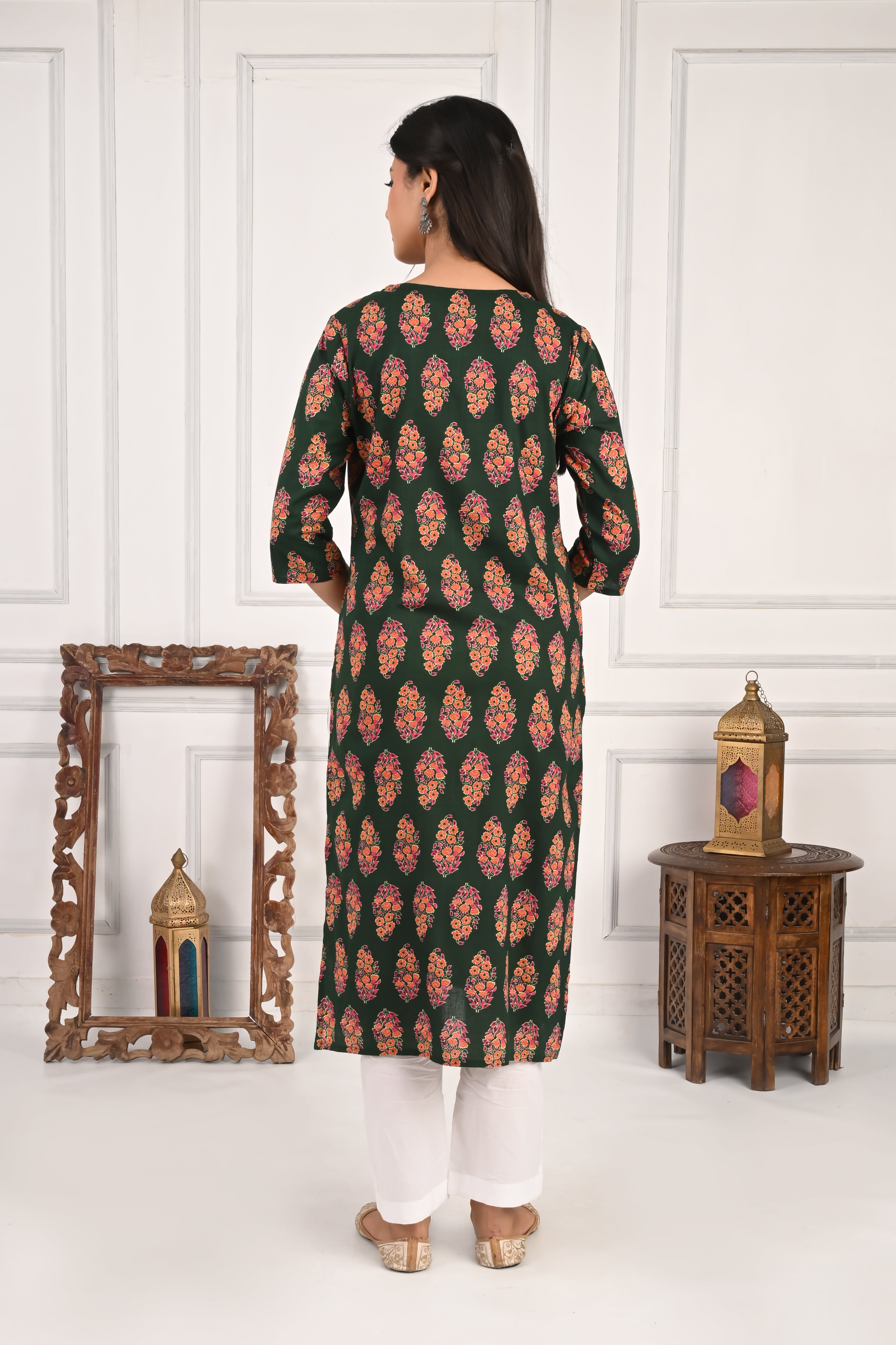 Mumzhug Bottle Green Color Jaipuri Print Pure Cotton Feeding Kurta