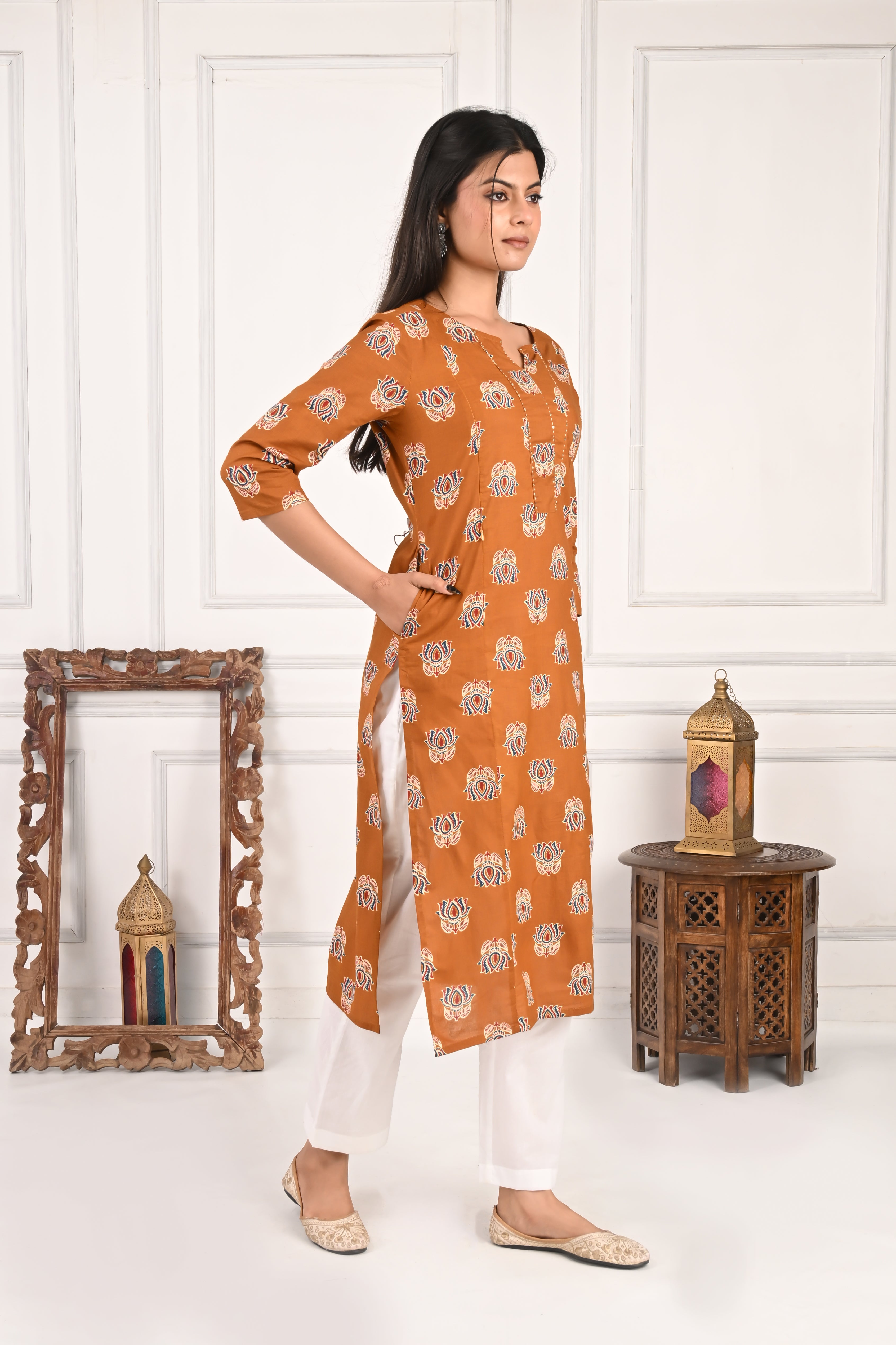 Mumzhug Mustard Color Pure Cotton Feeding Kurta