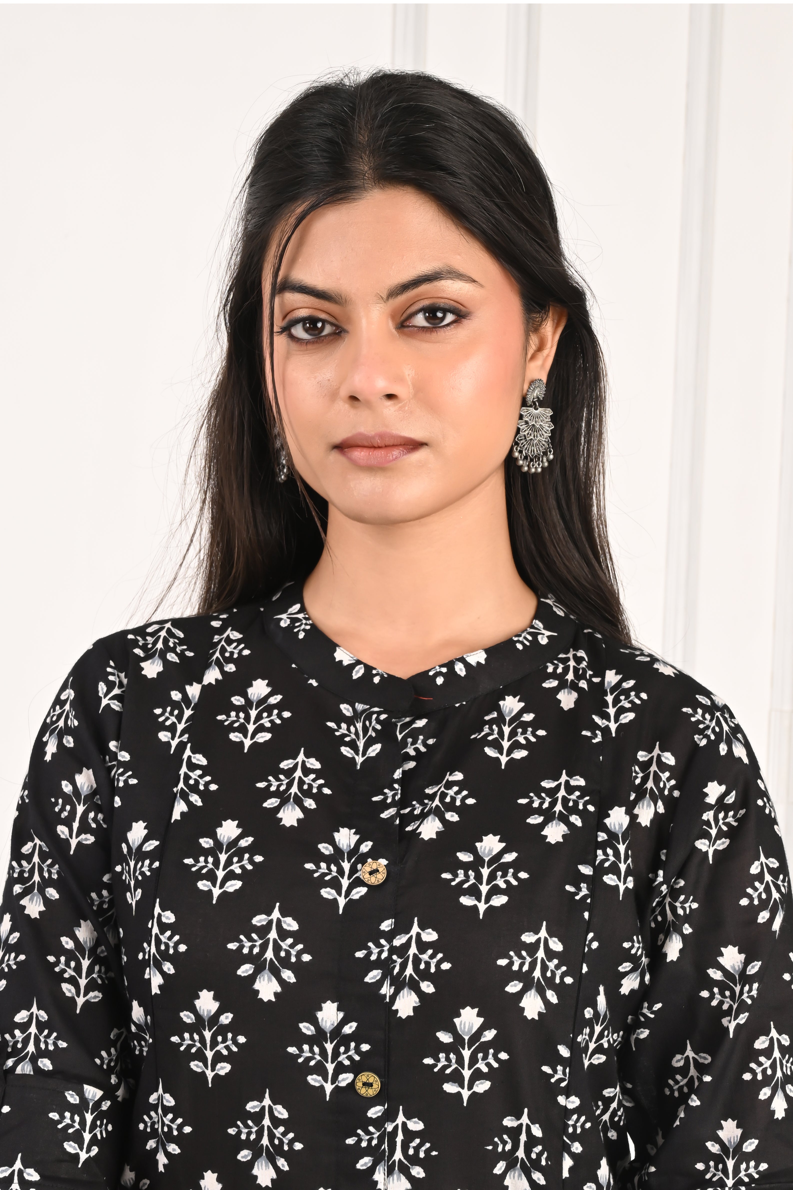 Black Pure Cotton Printed Feeding Kurta and Pant Set